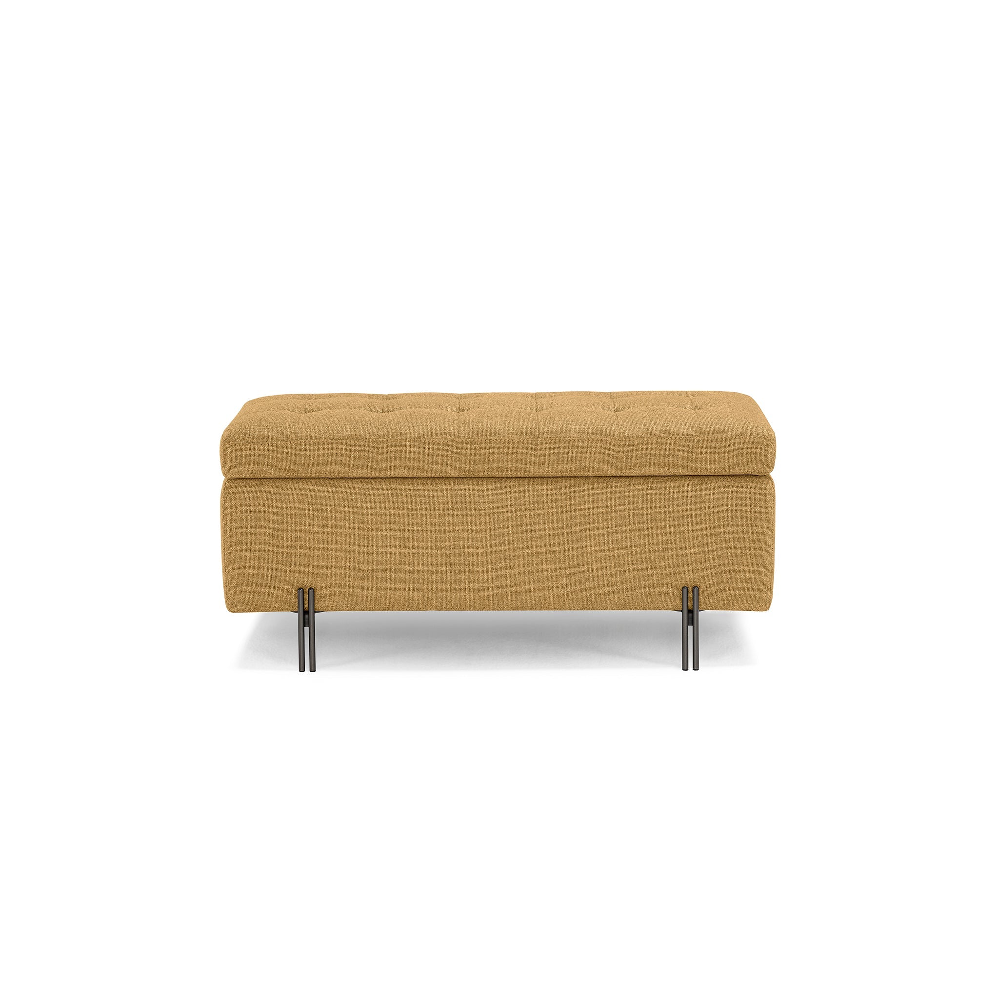 Banc CARAMAGNA 110x45 cm rangement Made in Italy matelassé en tissu texturé ocre