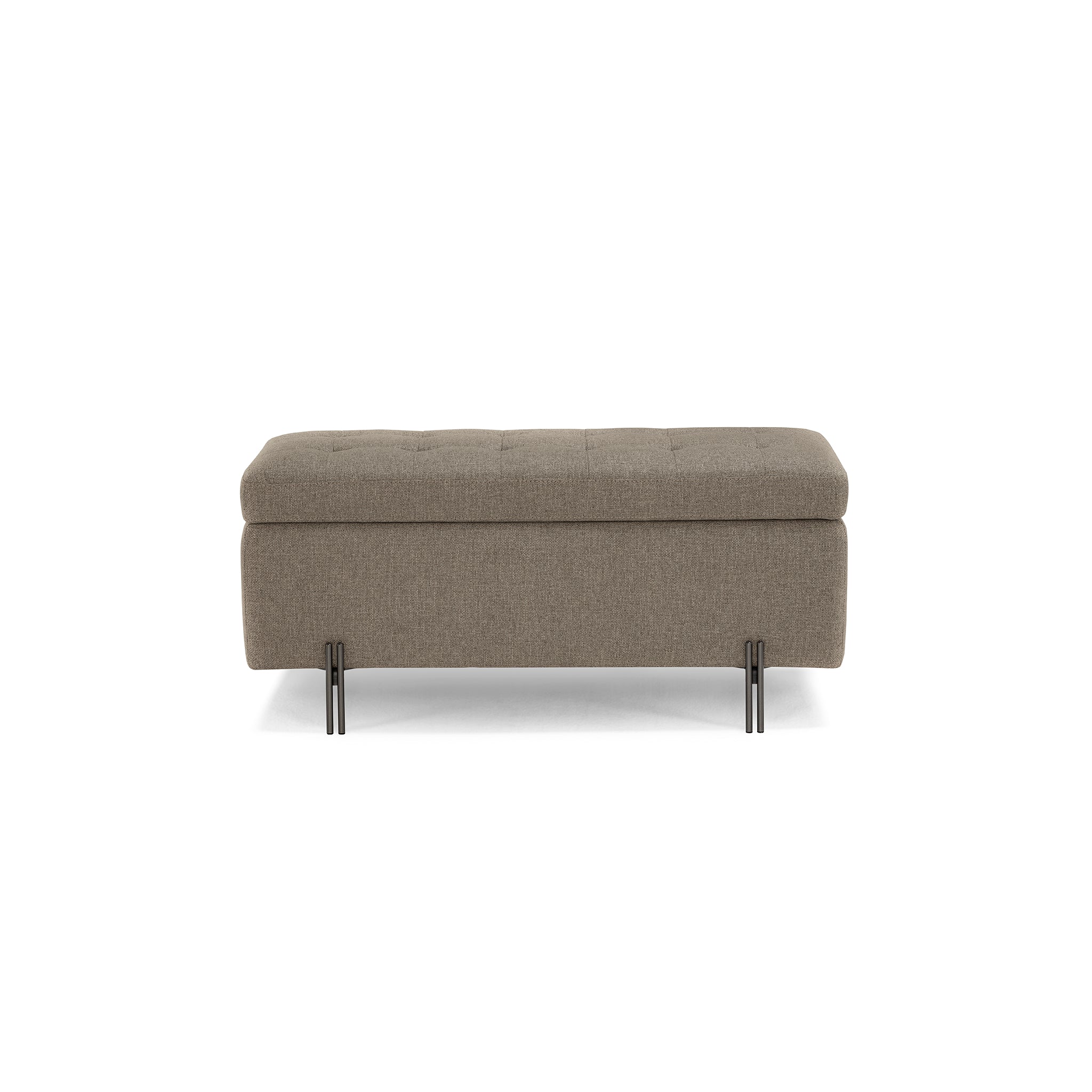 Banc CARAMAGNA 110x45 cm rangement Made in Italy matelassé en tissu texturé gris tourterelle
