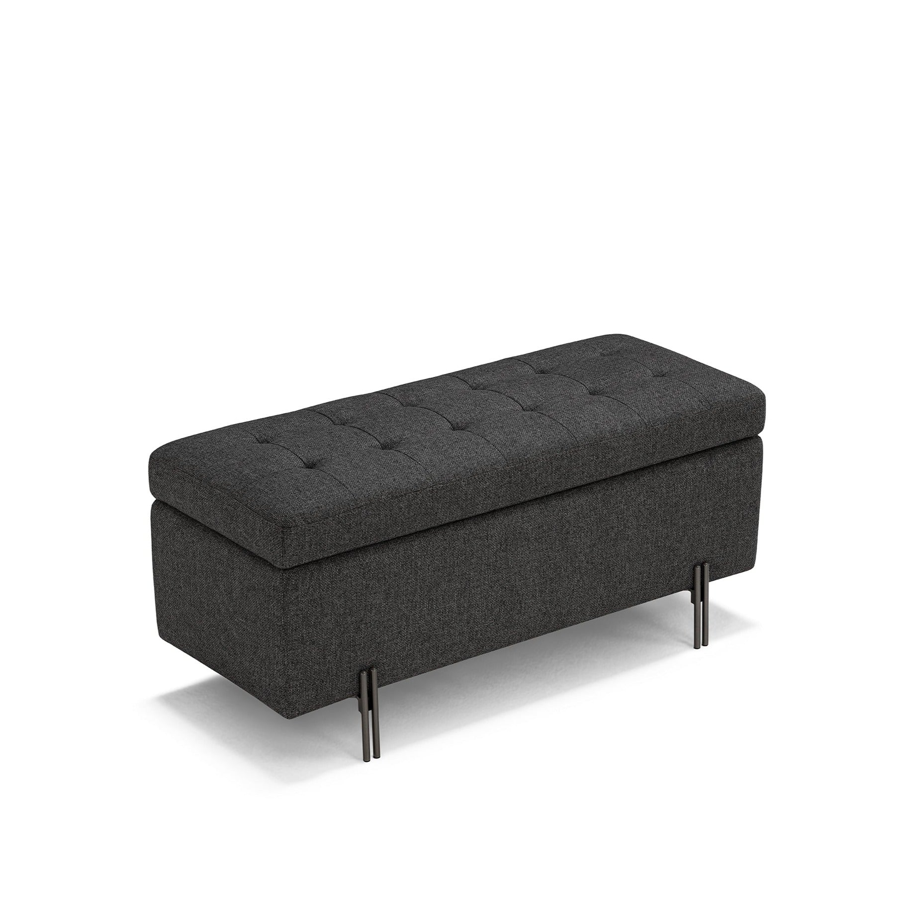 Banc CARAMAGNA 110x45 cm rangement Made in Italy matelassé en tissu texturé anthracite