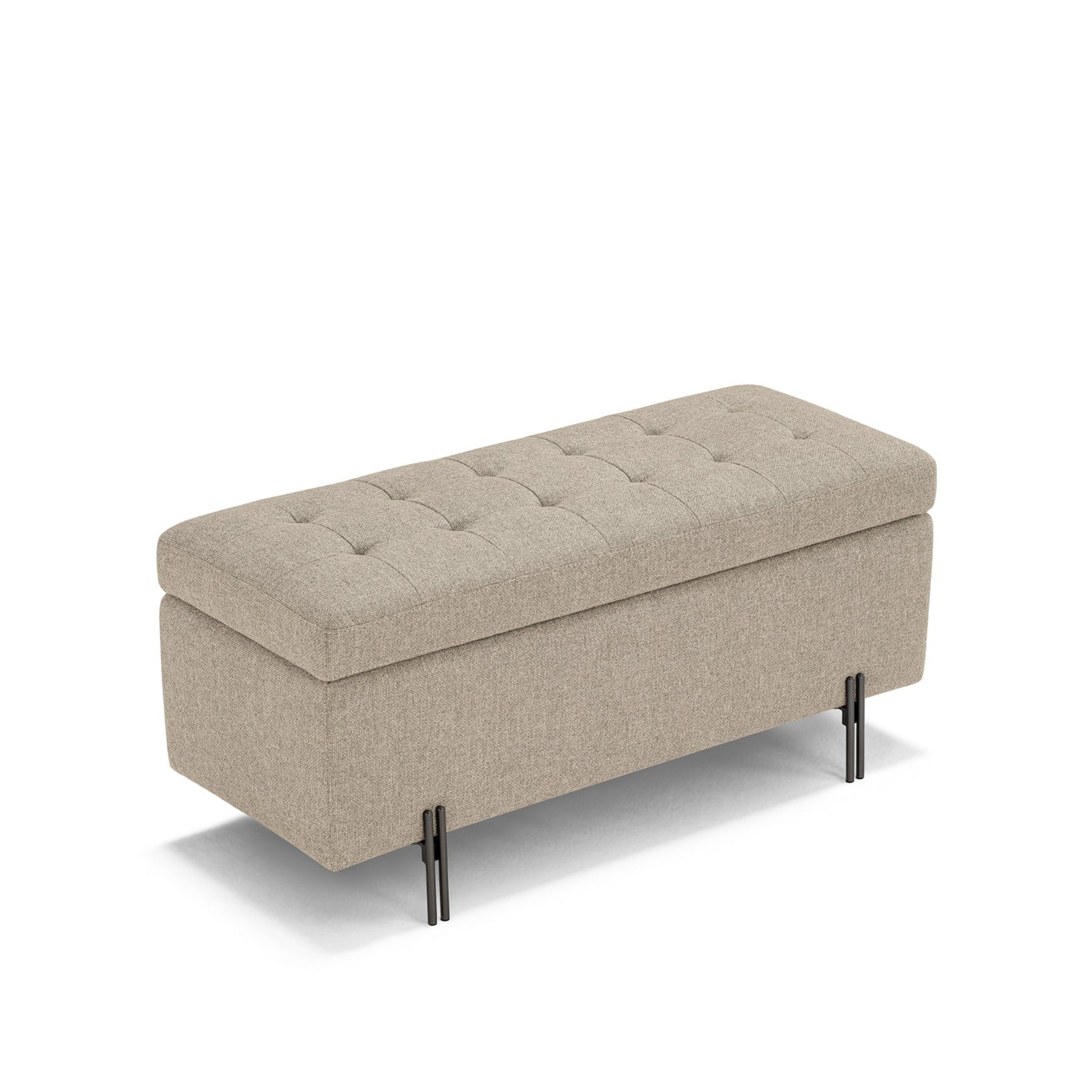 Banc CARAMAGNA 110x45 cm rangement Made in Italy matelassé en tissu texturé beige