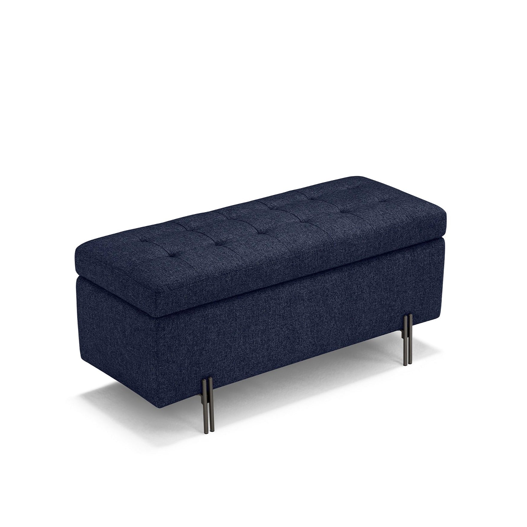 Banc CARAMAGNA 110x45 cm rangement Made in Italy matelassé en tissu texturé bleu