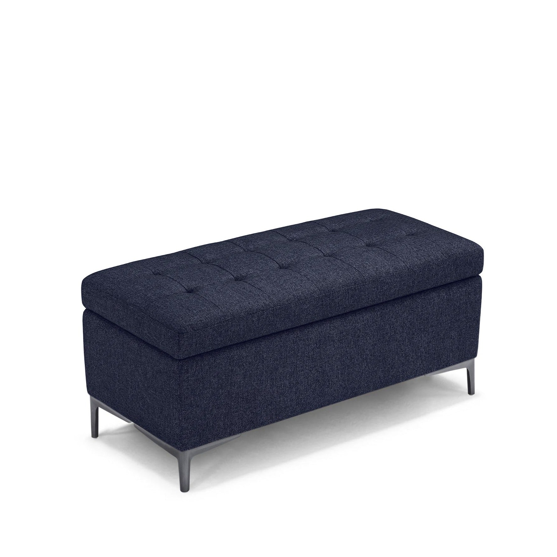 Banc CORBARA 110x50 cm rangement Made in Italy matelassé en tissu tramé Bleu