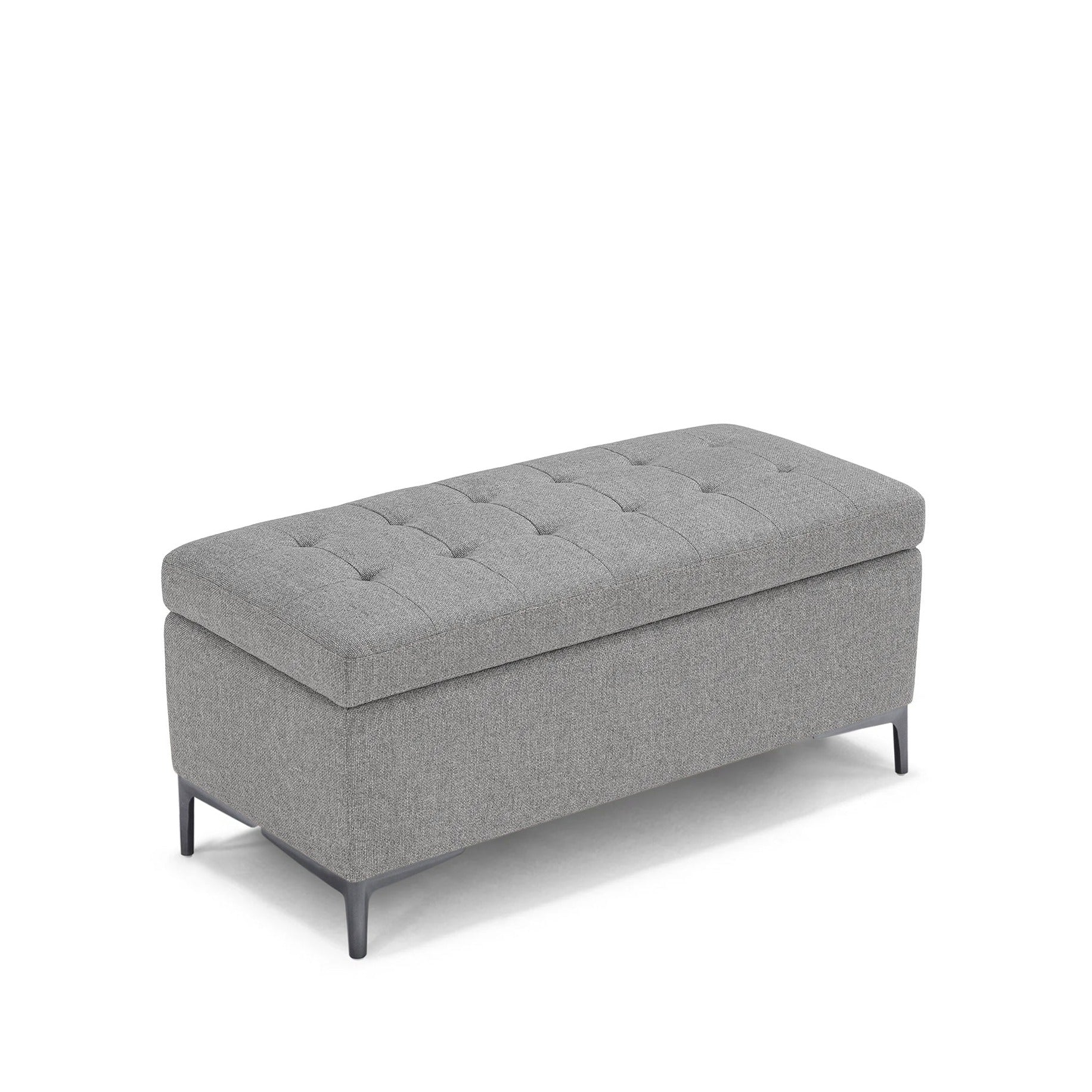 Banc CORBARA 110x50 cm rangement Made in Italy matelassé en tissu tramé gris