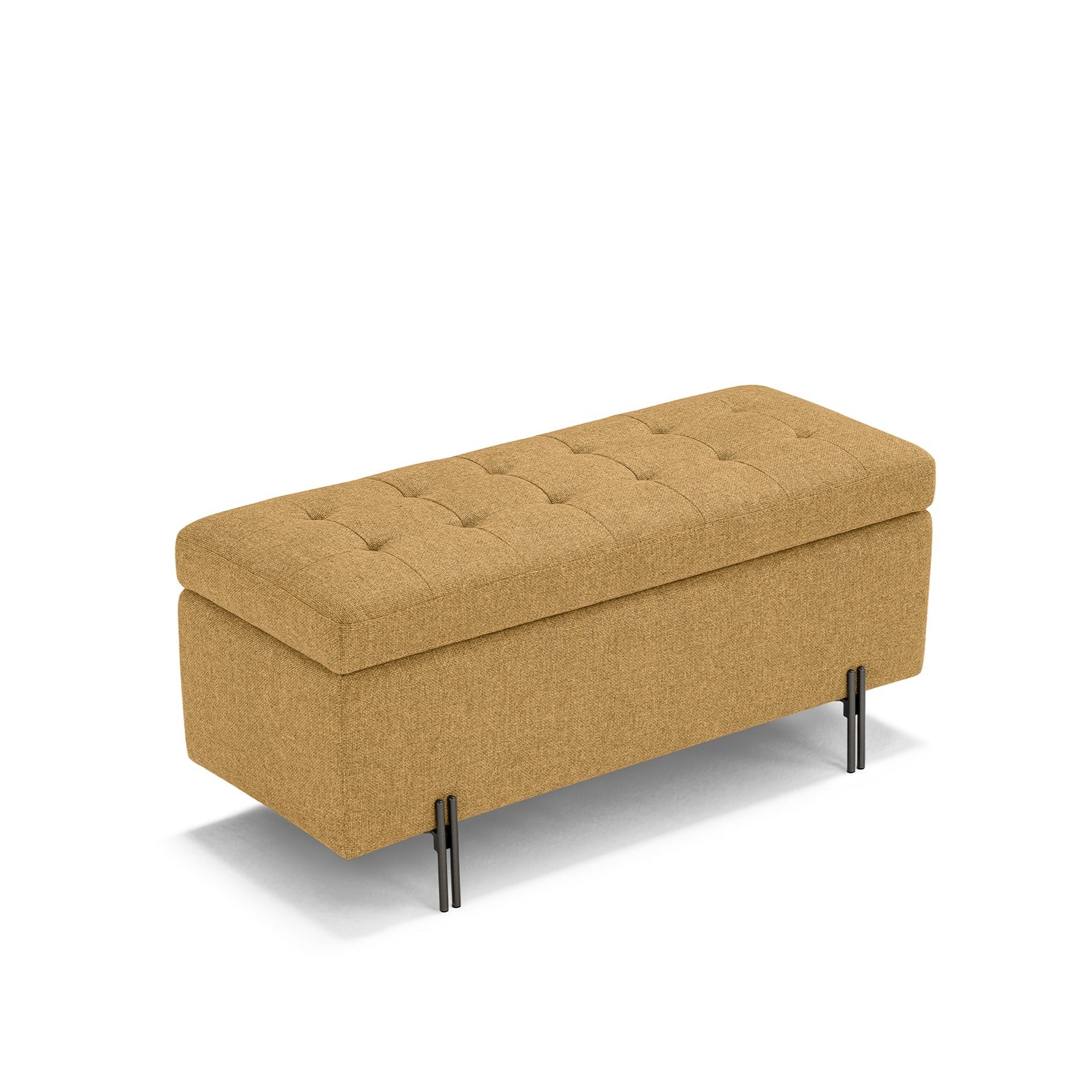 Banc CARAMAGNA 110x45 cm rangement Made in Italy matelassé en tissu texturé ocre