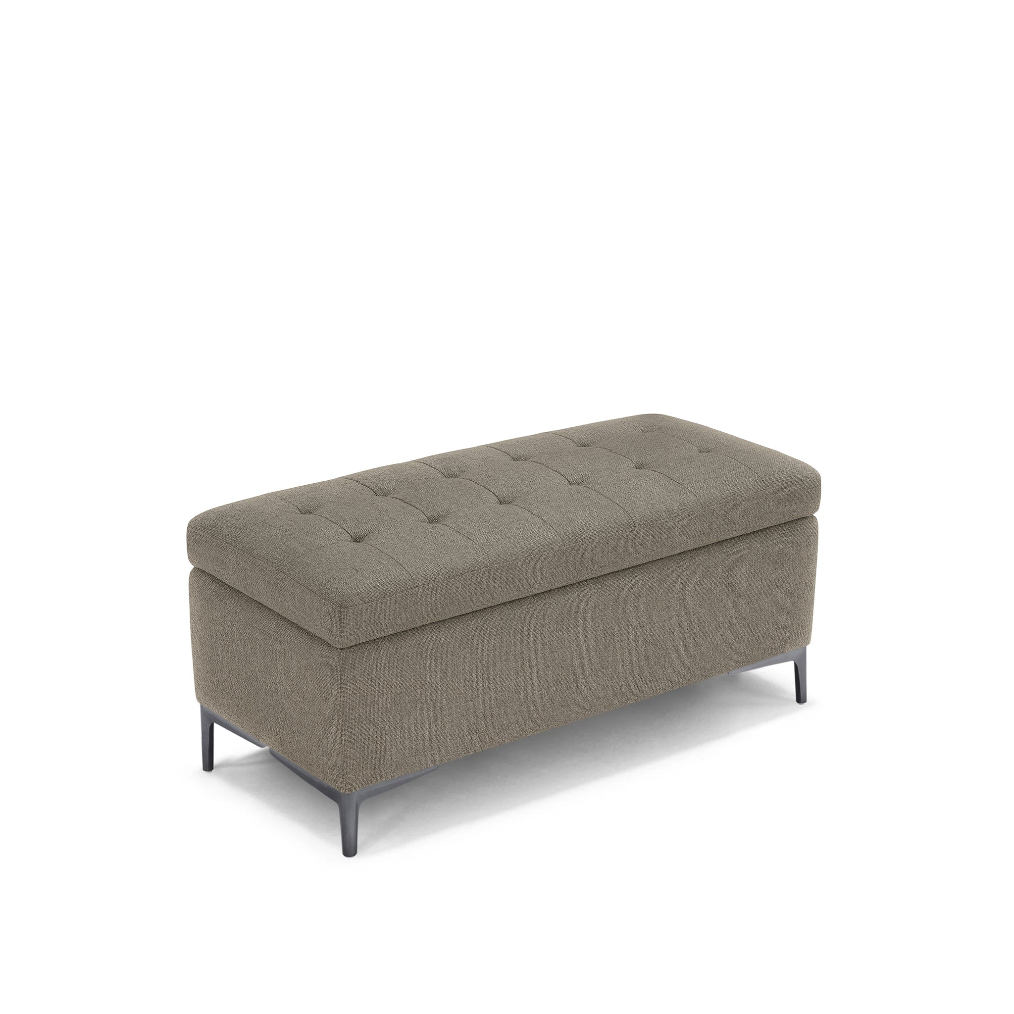 Banc CORBARA 110x50 cm rangement Made in Italy matelassé en tissu tramé gris tourterelle