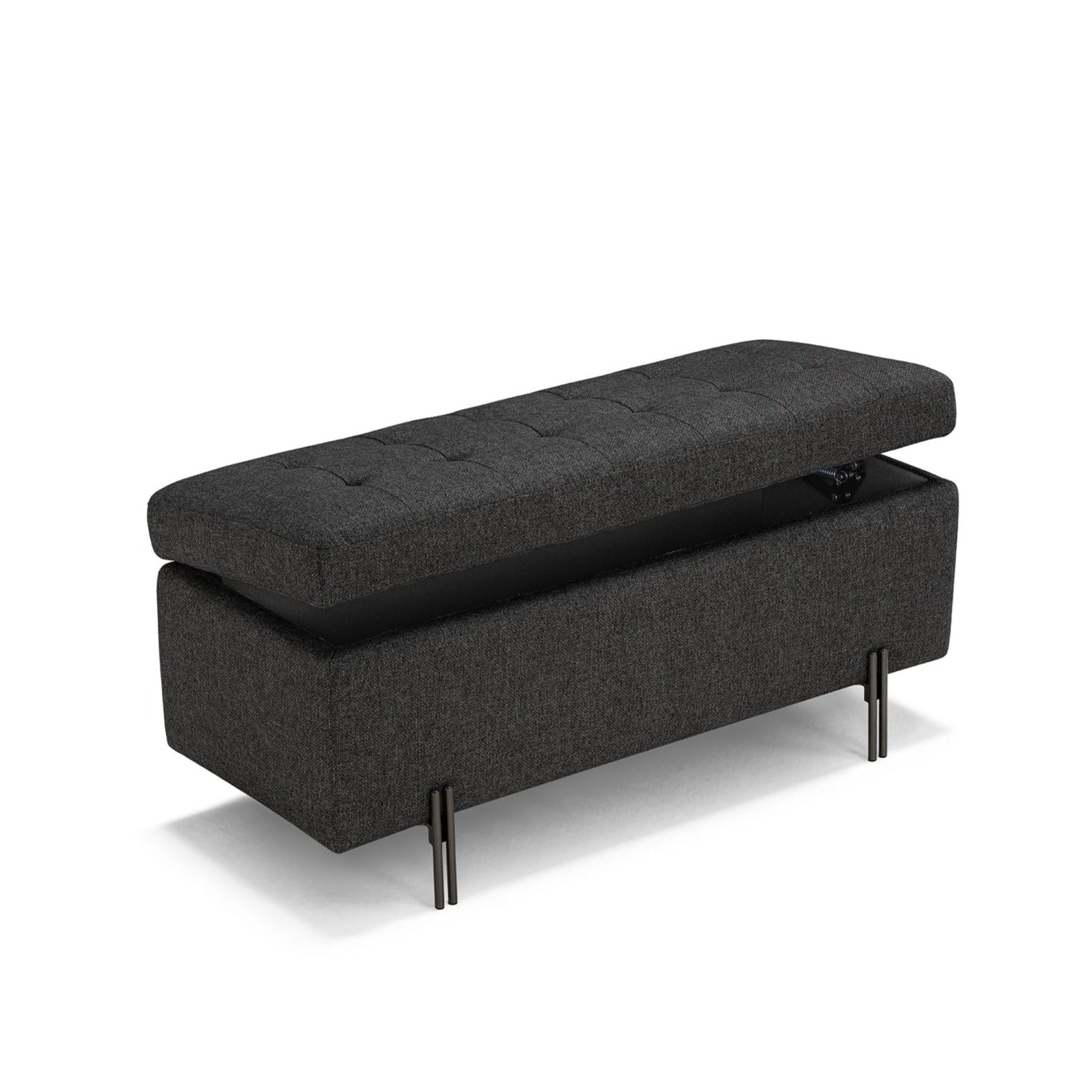 Banc CARAMAGNA 110x45 cm rangement Made in Italy matelassé en tissu texturé anthracite