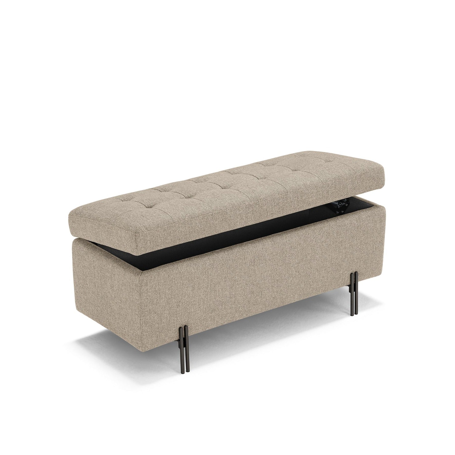 Banc CARAMAGNA 110x45 cm rangement Made in Italy matelassé en tissu texturé beige