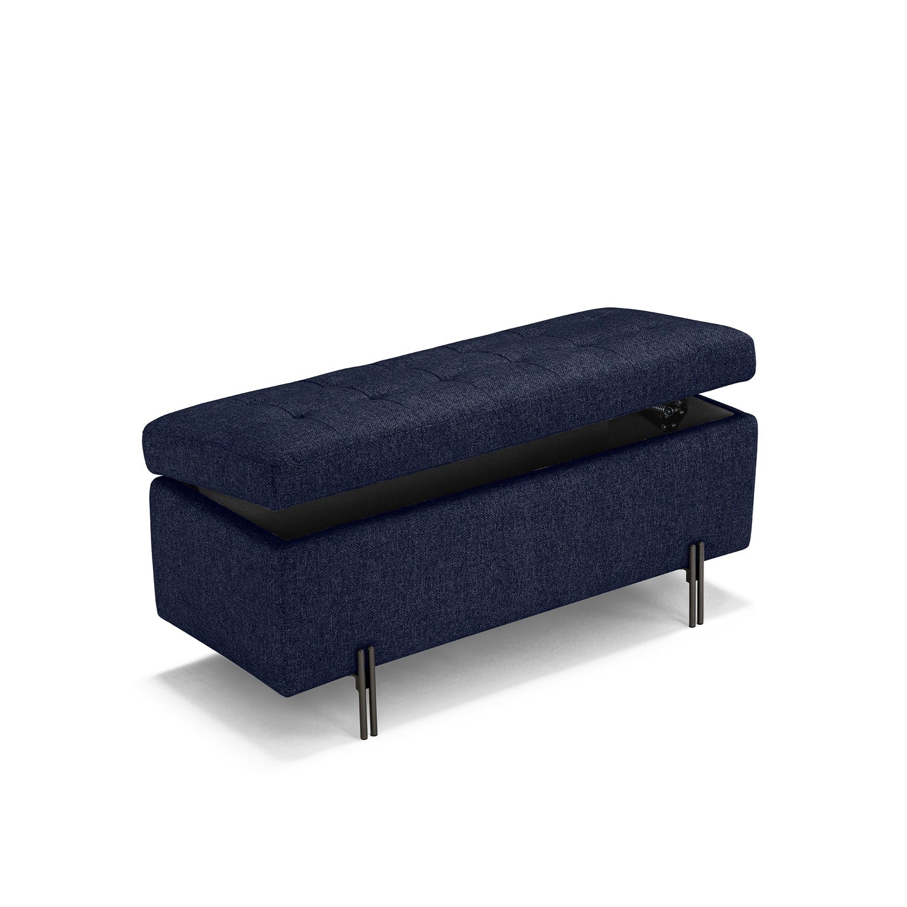 Banc CARAMAGNA 110x45 cm rangement Made in Italy matelassé en tissu texturé bleu