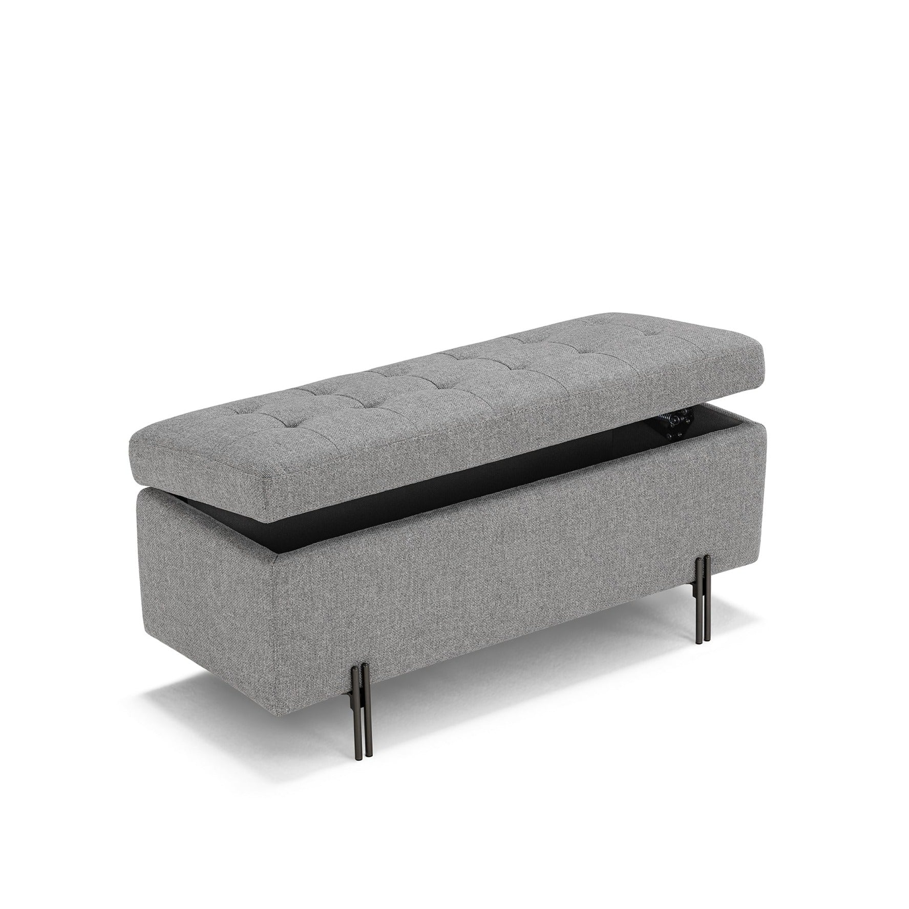Banc CARAMAGNA 110x45 cm rangement Made in Italy matelassé en tissu texturé gris