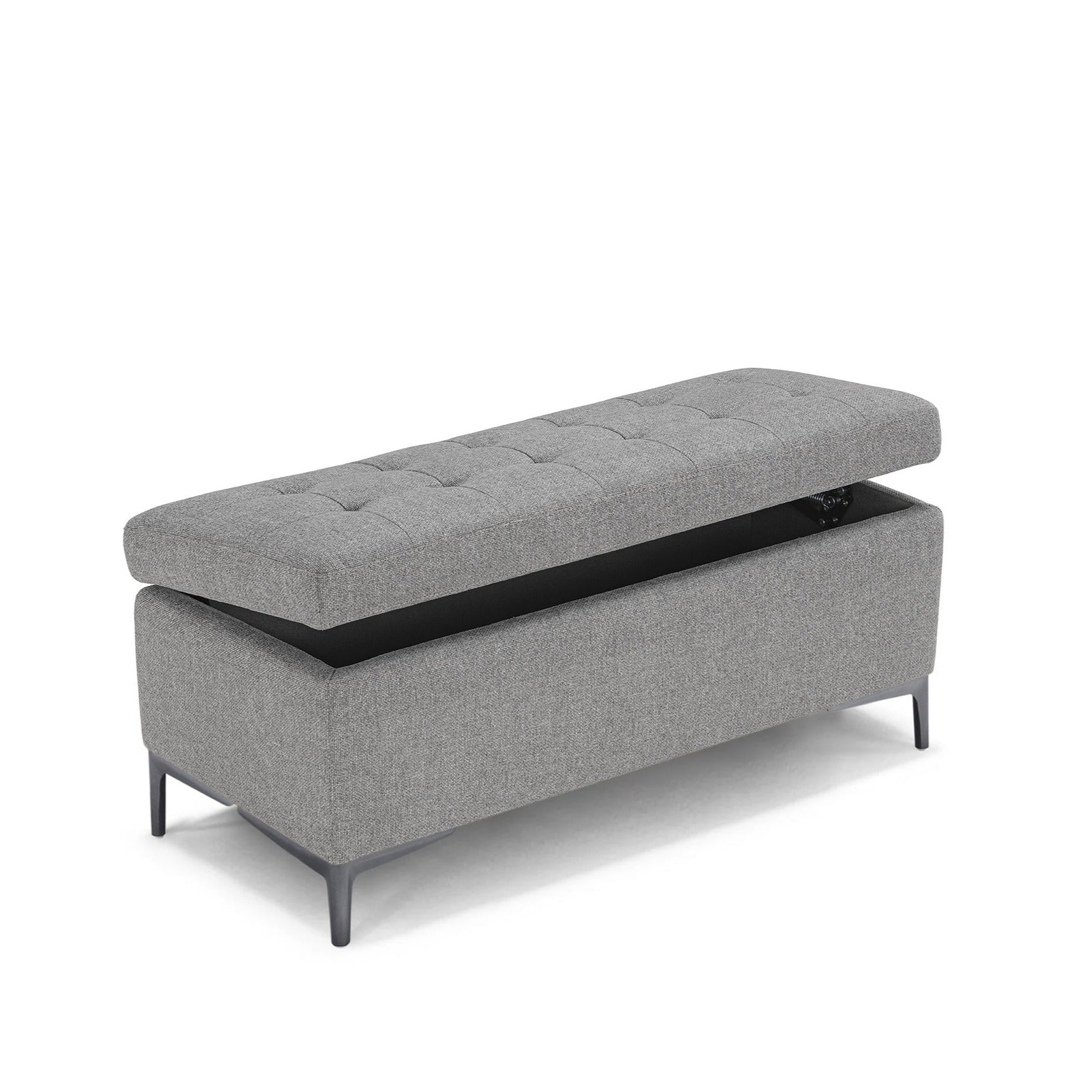 Banc CORBARA 110x50 cm rangement Made in Italy matelassé en tissu tramé gris