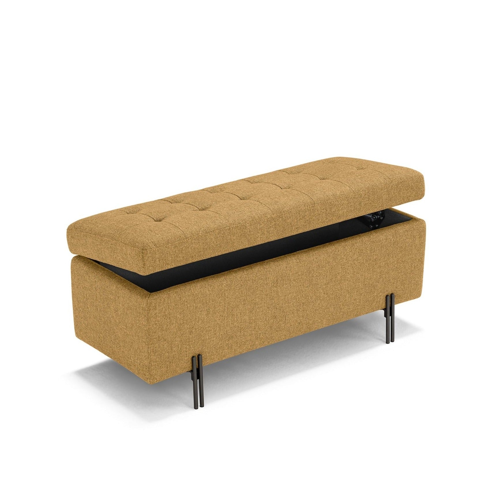 Banc CARAMAGNA 110x45 cm rangement Made in Italy matelassé en tissu texturé ocre