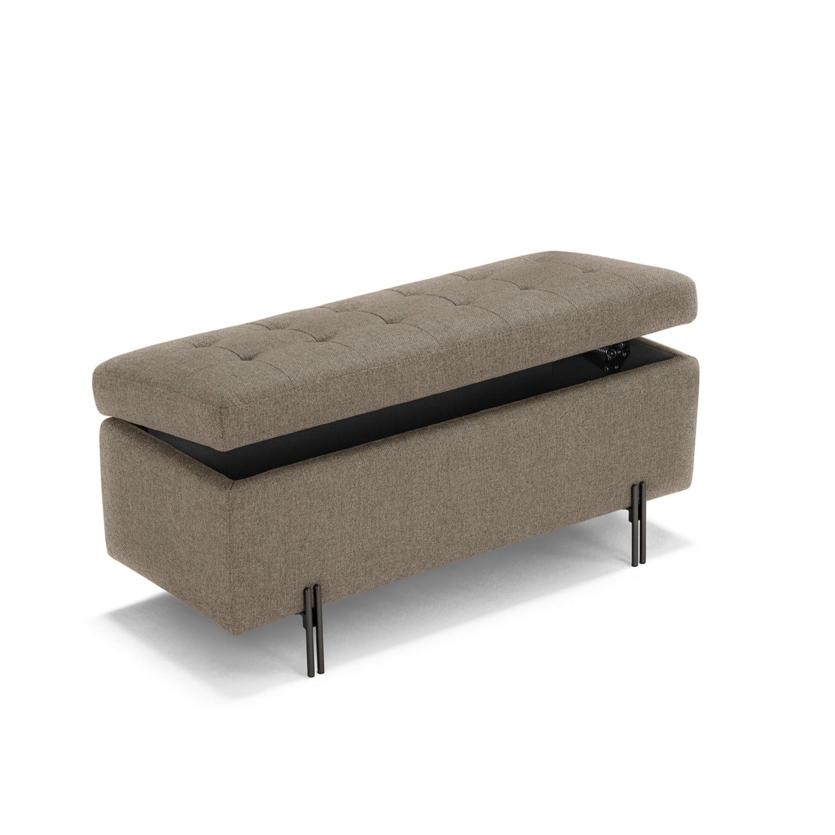 Banc CARAMAGNA 110x45 cm rangement Made in Italy matelassé en tissu texturé gris tourterelle