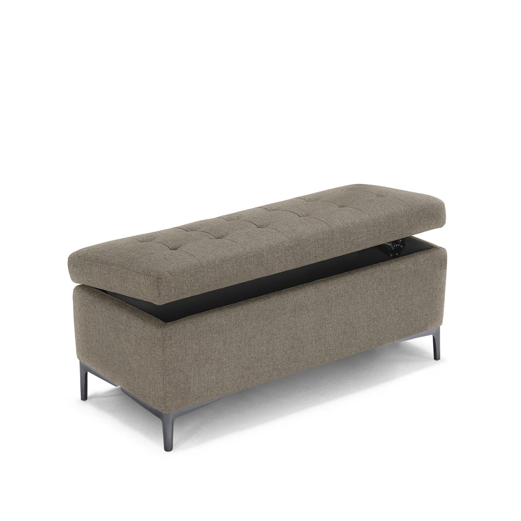 Banc CORBARA 110x50 cm rangement Made in Italy matelassé en tissu tramé gris tourterelle