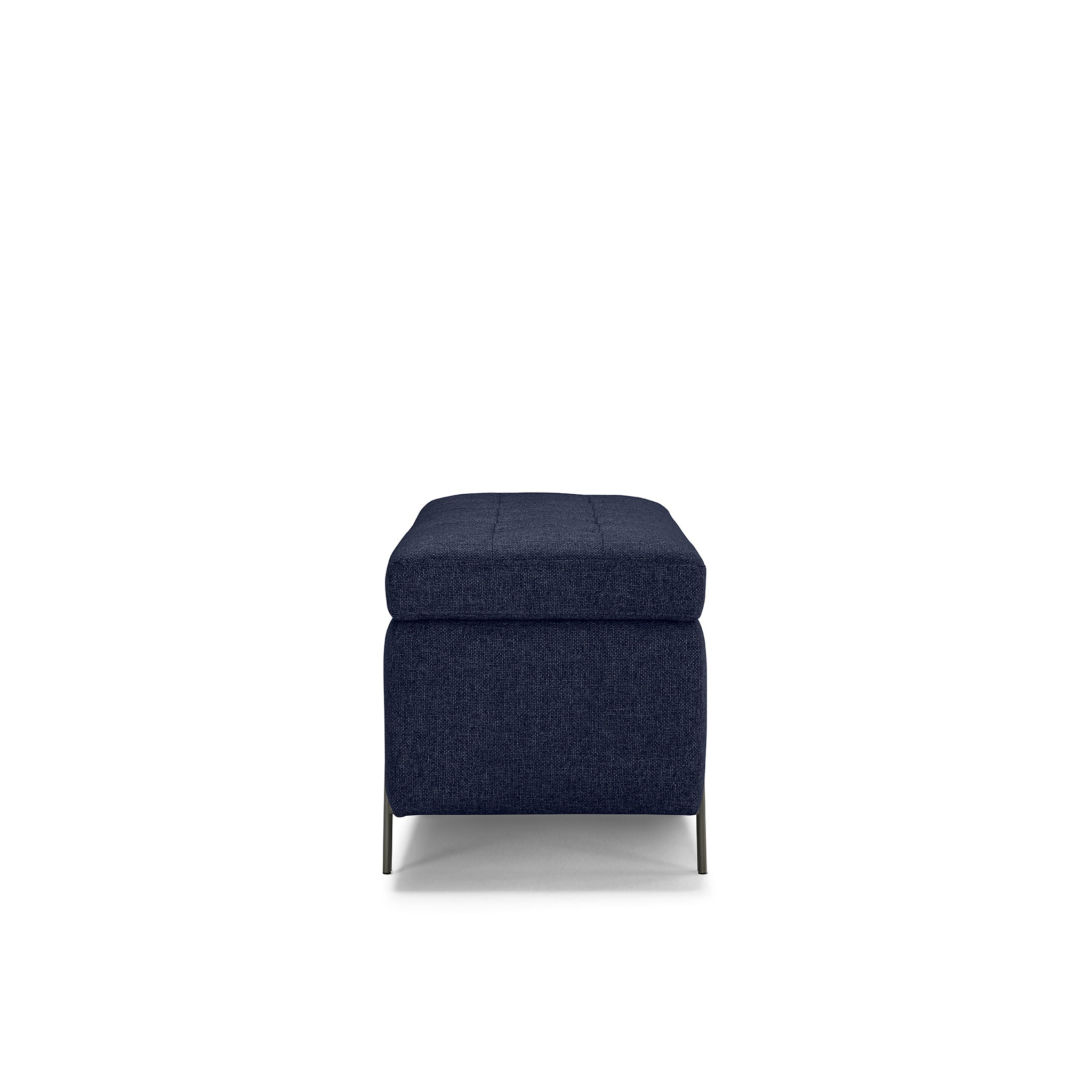 Banc CARAMAGNA 110x45 cm rangement Made in Italy matelassé en tissu texturé bleu