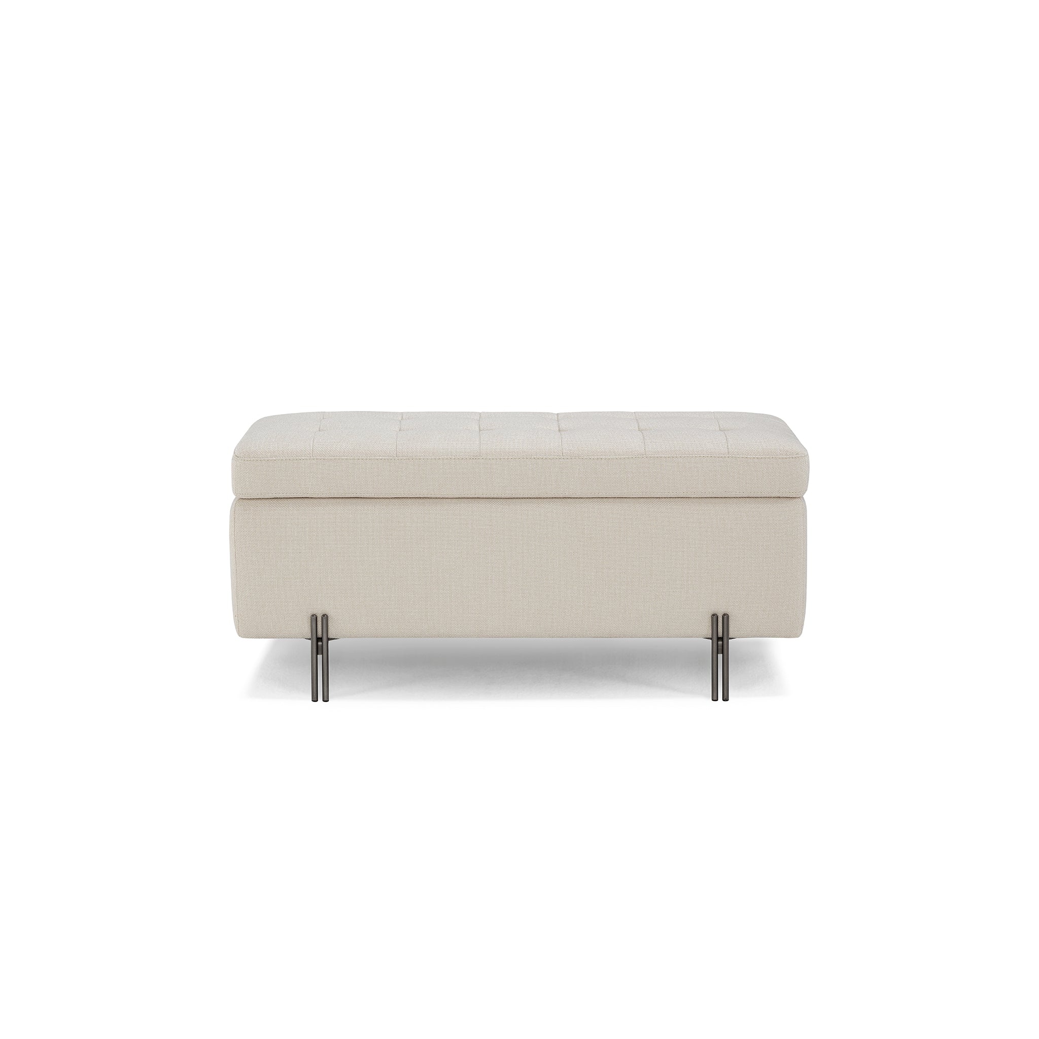 Banc CARAMAGNA 110x45 cm rangement Made in Italy matelassé en tissu texturé blanc
