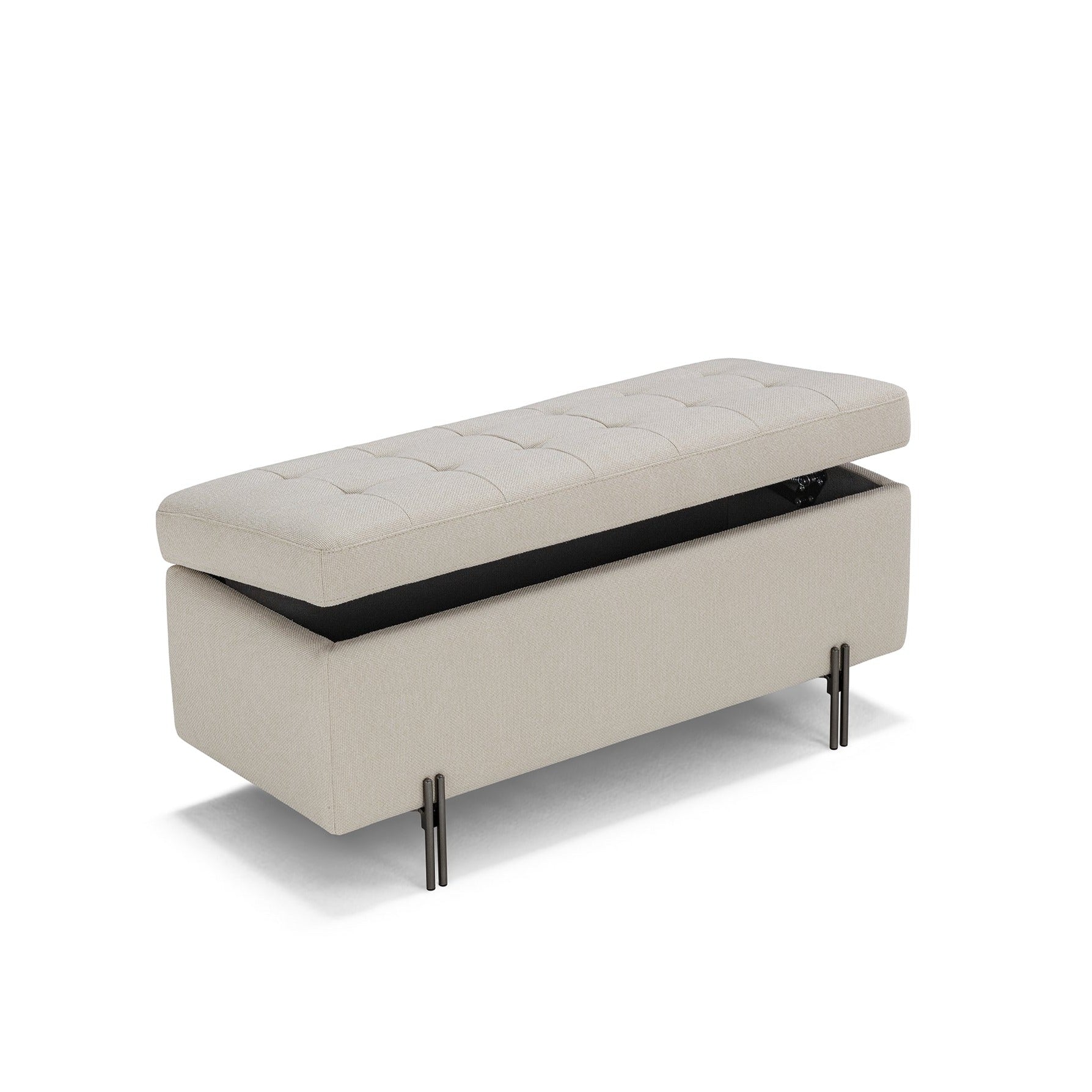 Banc CARAMAGNA 110x45 cm rangement Made in Italy matelassé en tissu texturé blanc
