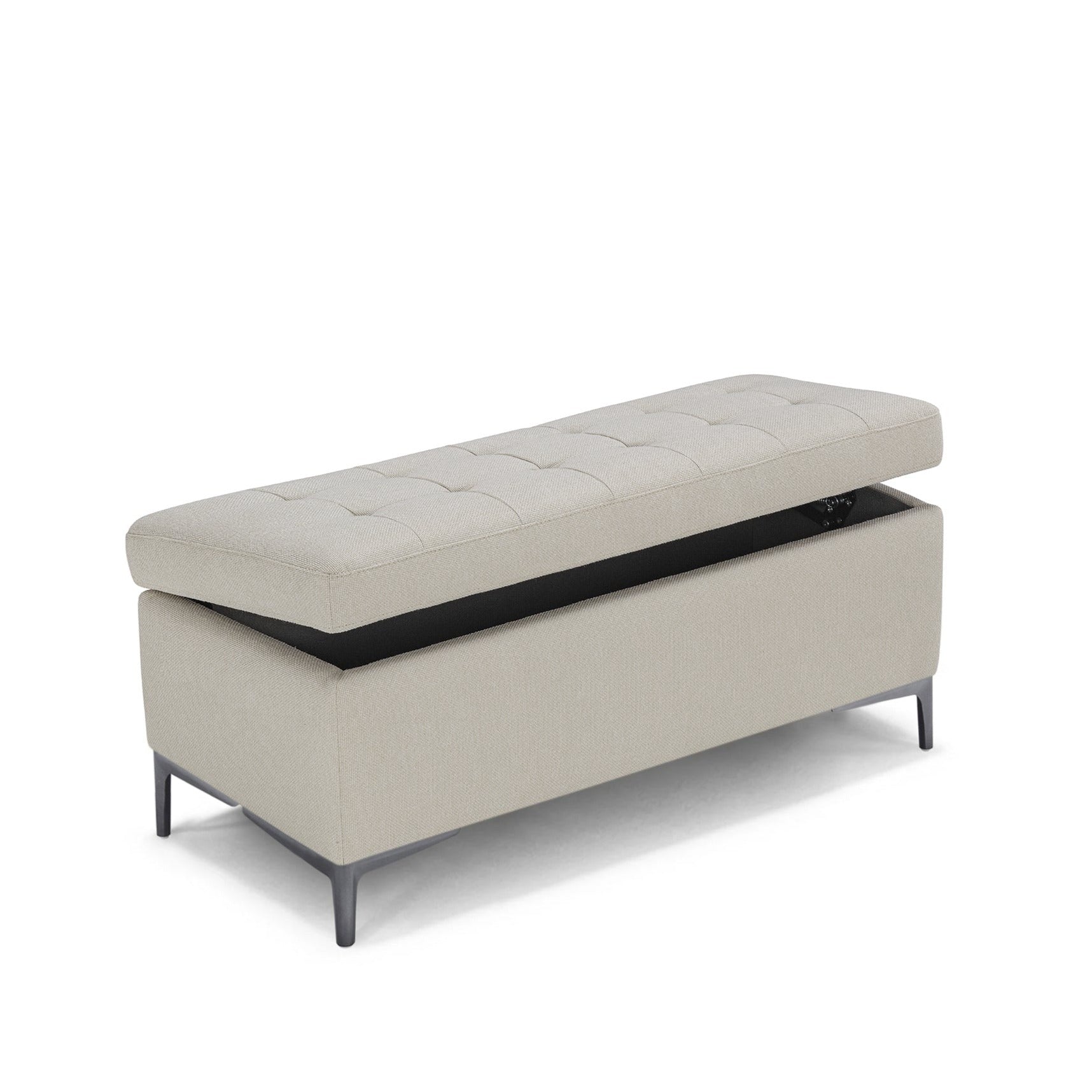 Banc CORBARA 110x50 cm rangement Made in Italy matelassé en tissu tramé blanc