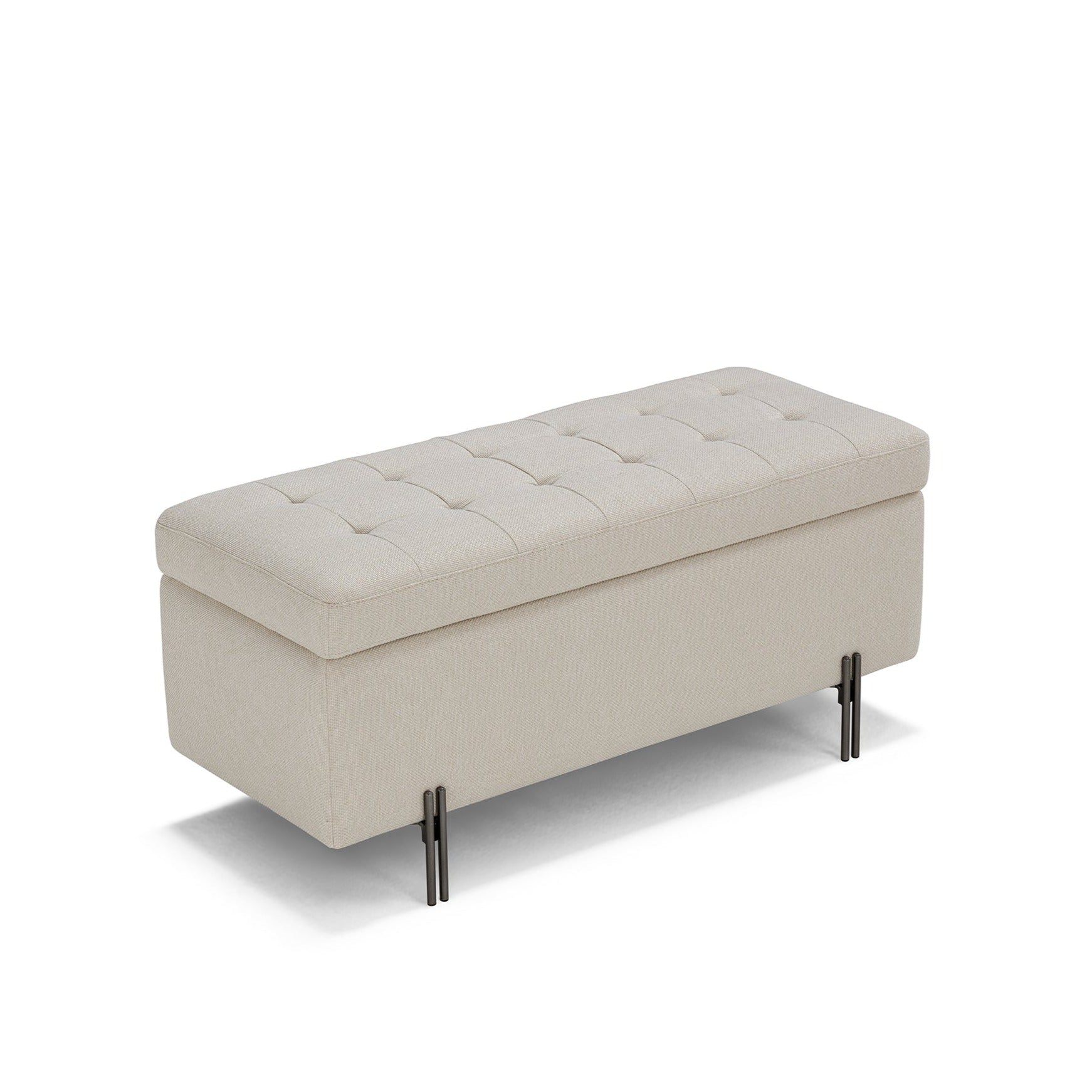 Banc CARAMAGNA 110x45 cm rangement Made in Italy matelassé en tissu texturé blanc