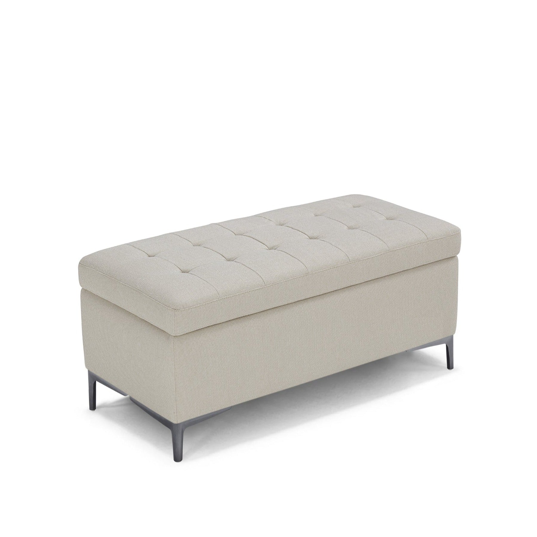 Banc CORBARA 110x50 cm rangement Made in Italy matelassé en tissu tramé blanc