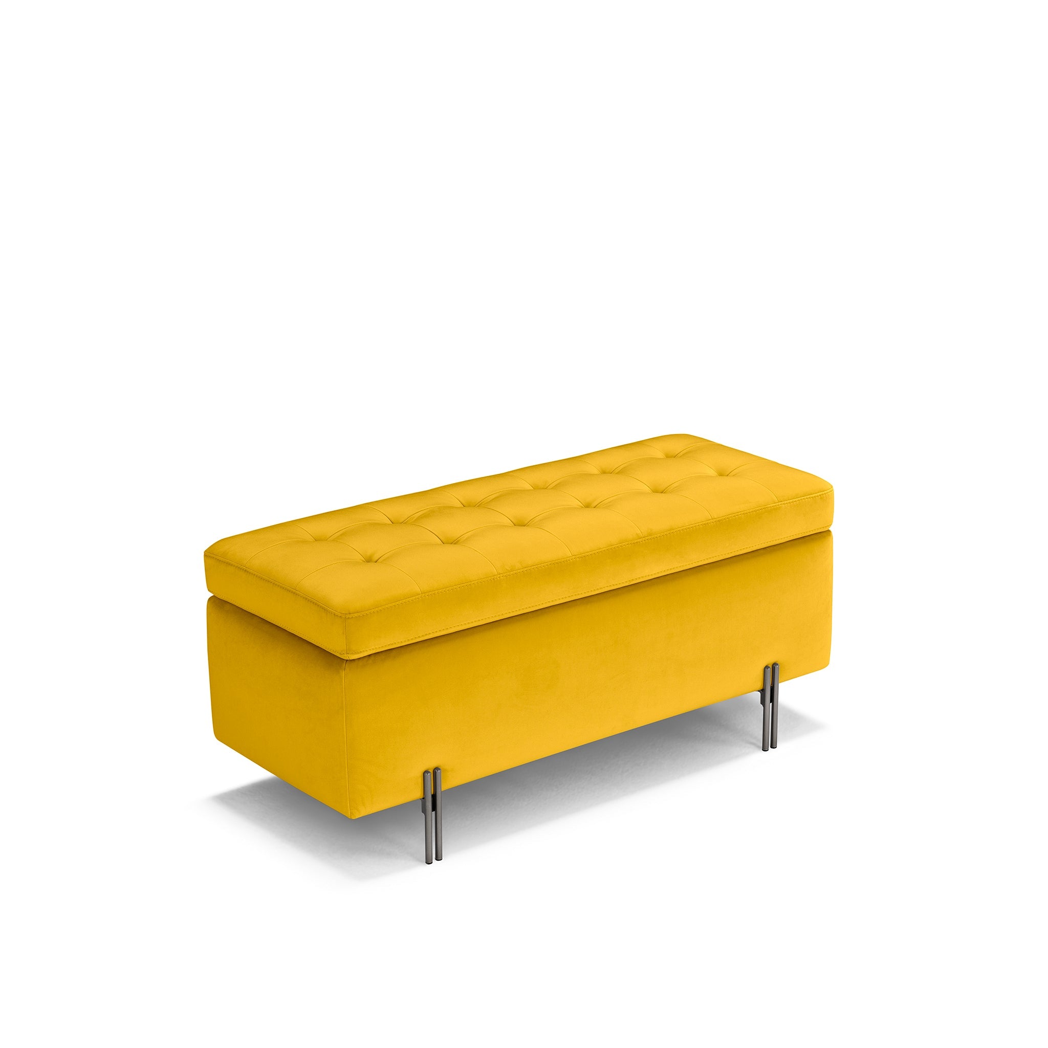 Banc CARAMAGNA 110x45 cm rangement Made in Italy matelassé en velours jaune