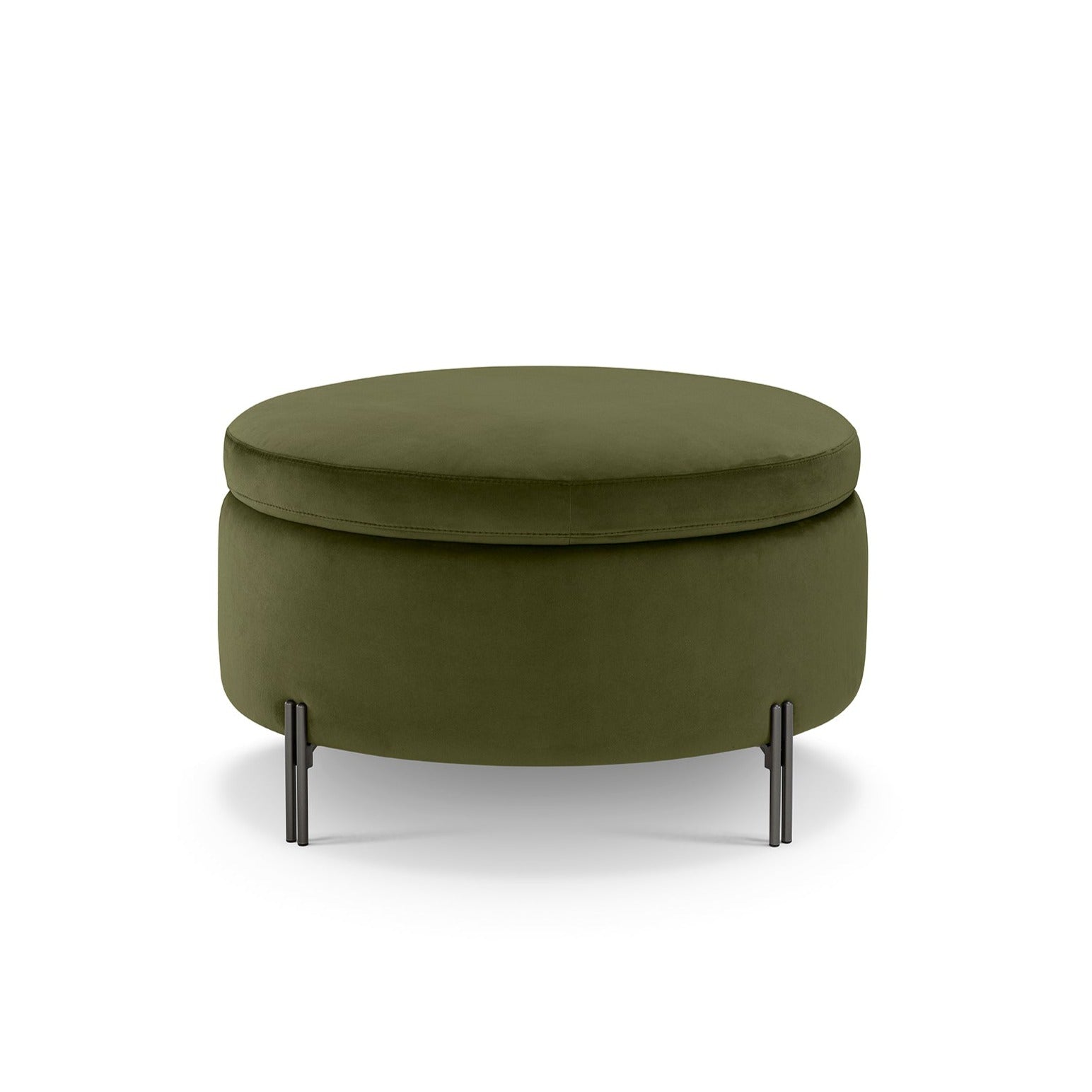Pouf rangement rond Made in Italy en velours vert avec pieds en métal Peglia