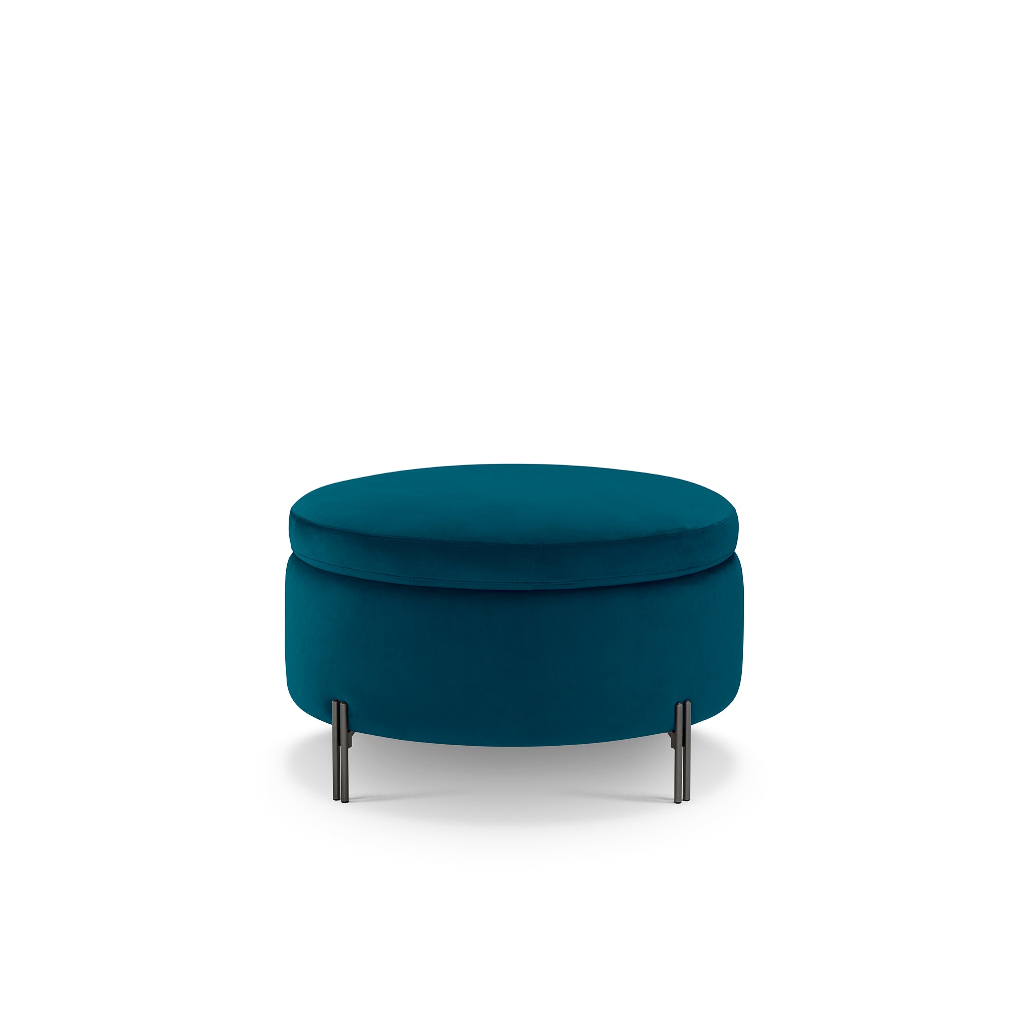 Pouf rangement rond Made in Italy en velours pétrole avec pieds en métal Peglia