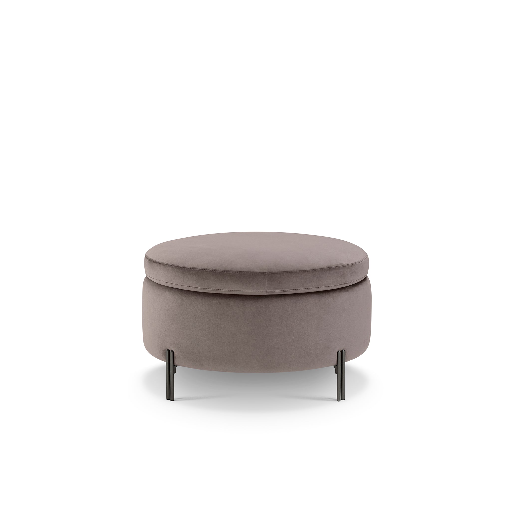Pouf rangement rond Made in Italy en velours gris tourterelle avec pieds en métal - Peglia