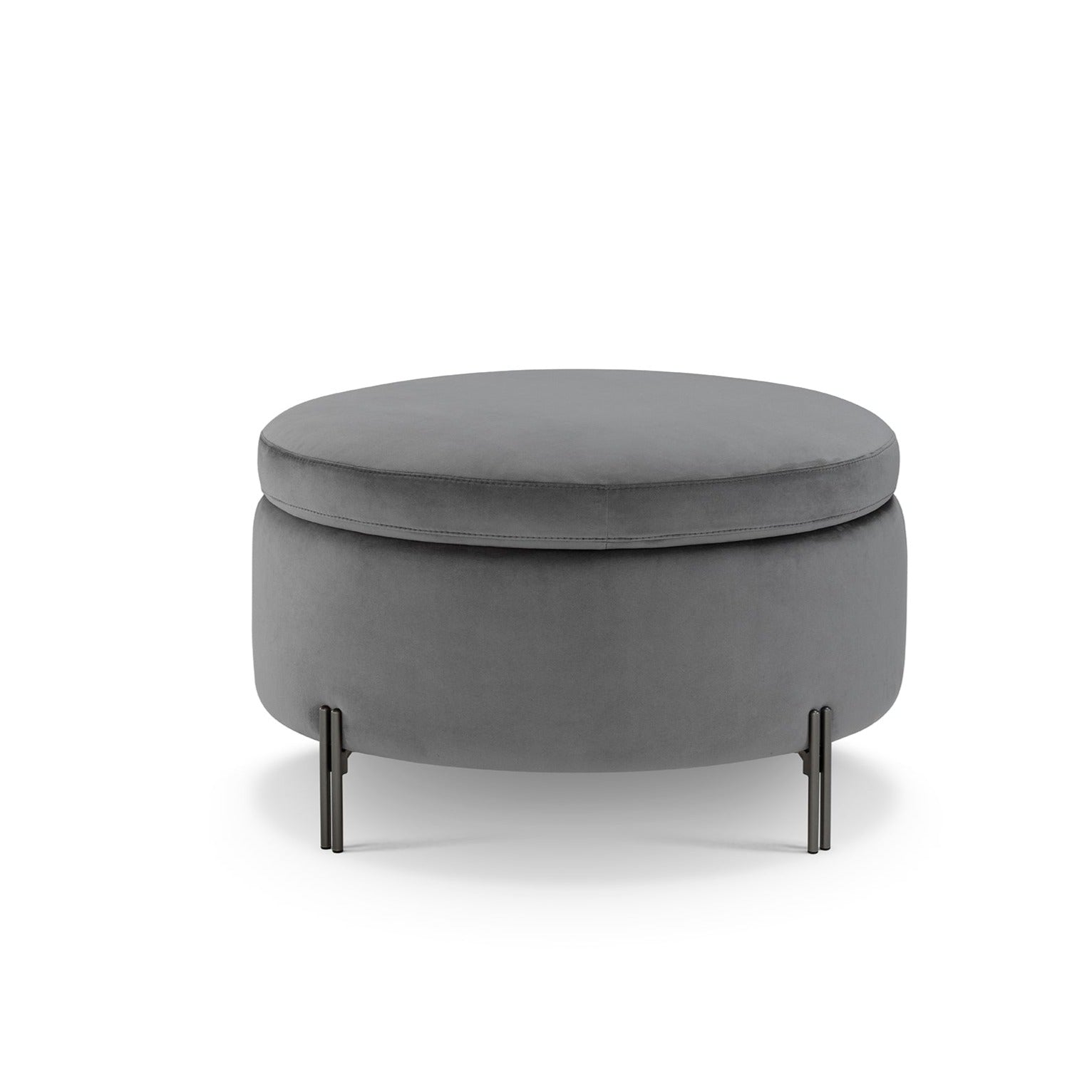 Pouf rangement rond Made in Italy en velours gris avec pieds en métal Peglia
