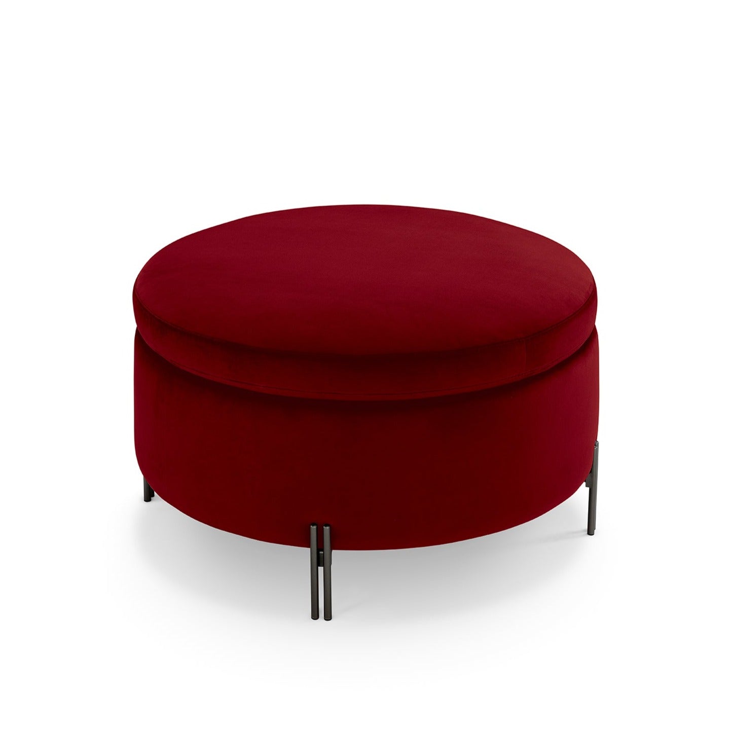 Pouf Peglia de rangement Made in Italy rond en velours bordeaux avec pieds en métal