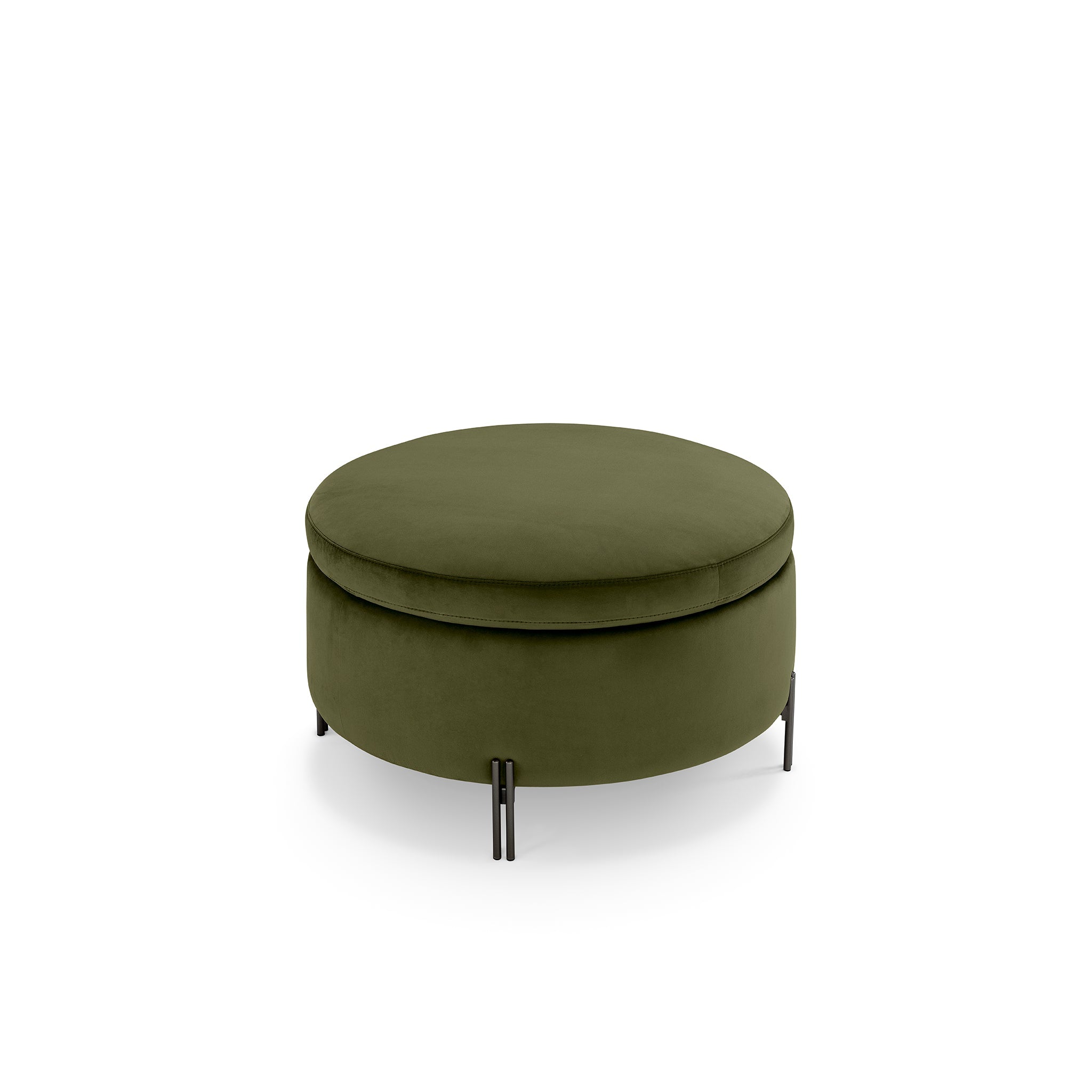 Pouf rangement rond Made in Italy en velours vert avec pieds en métal Peglia