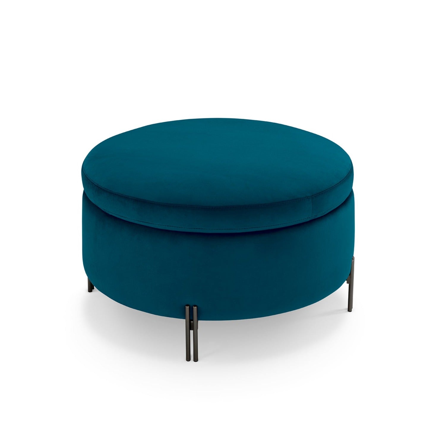 Pouf rangement rond Made in Italy en velours pétrole avec pieds en métal Peglia