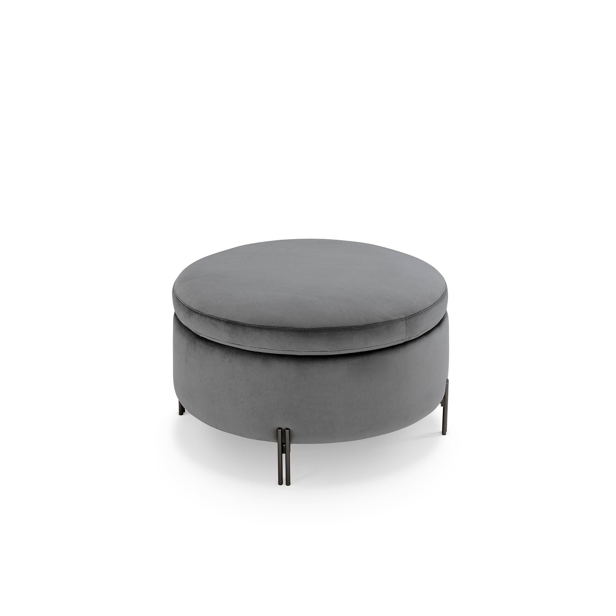 Pouf rangement rond Made in Italy en velours gris avec pieds en métal Peglia
