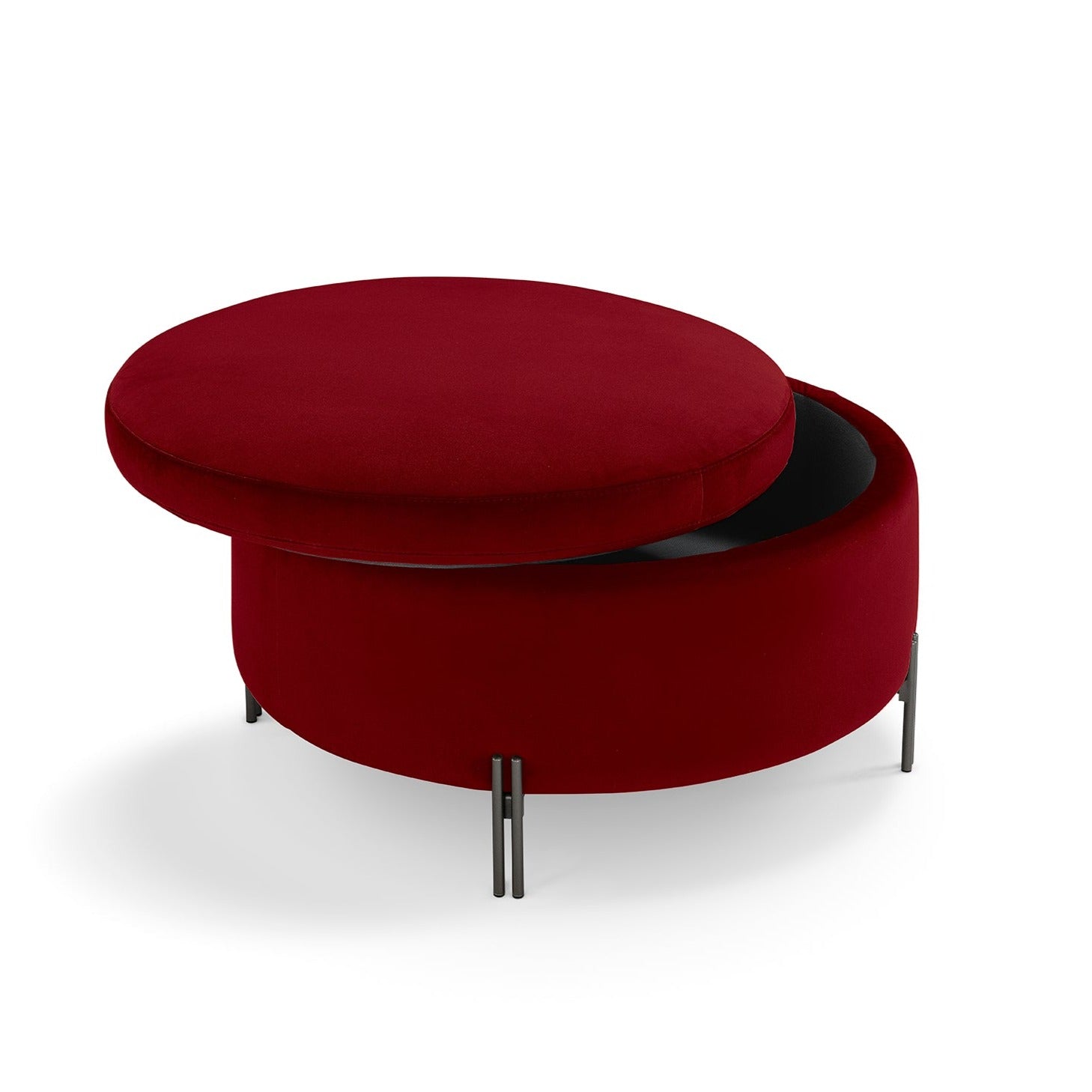 Pouf Peglia de rangement Made in Italy rond en velours bordeaux avec pieds en métal