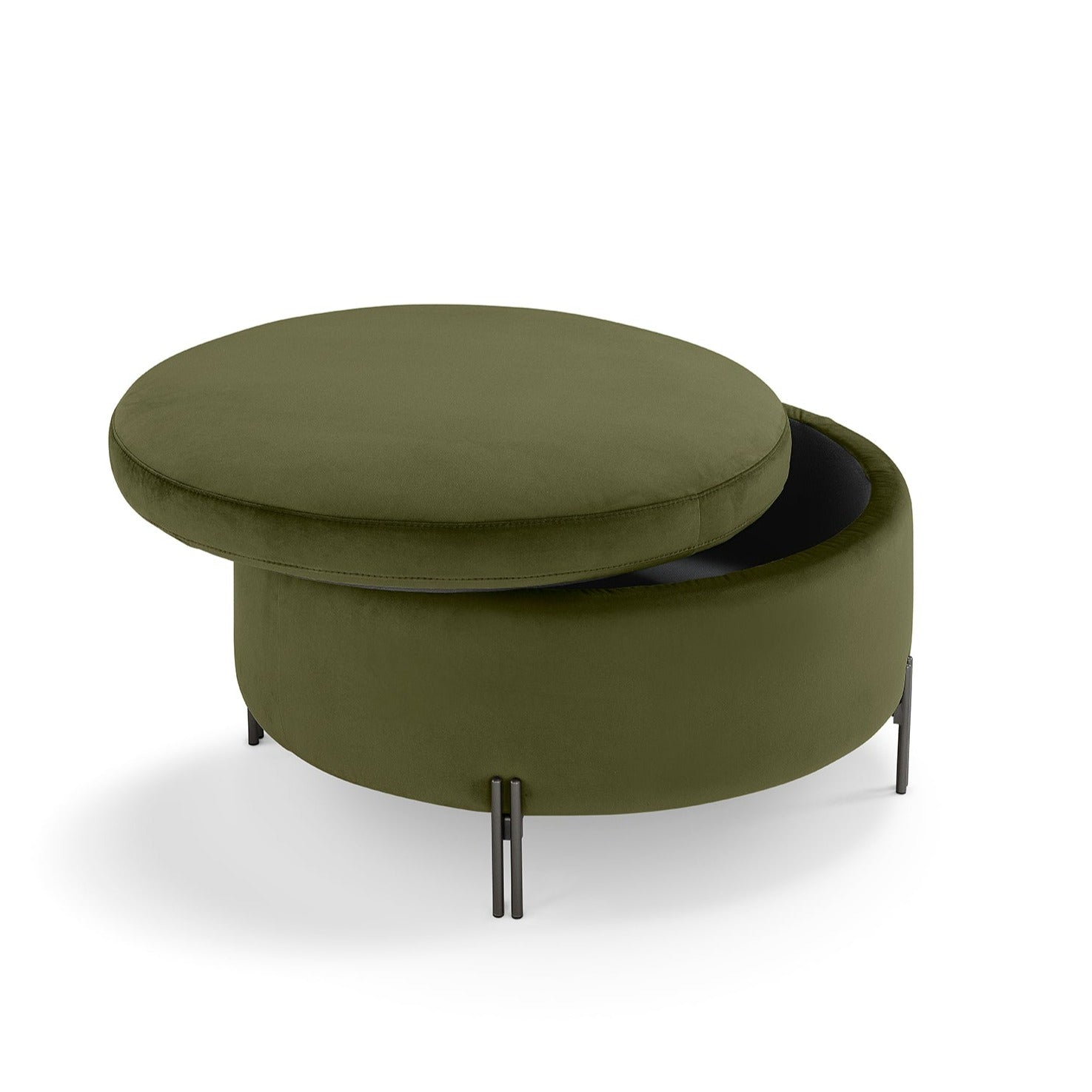 Pouf rangement rond Made in Italy en velours vert avec pieds en métal Peglia