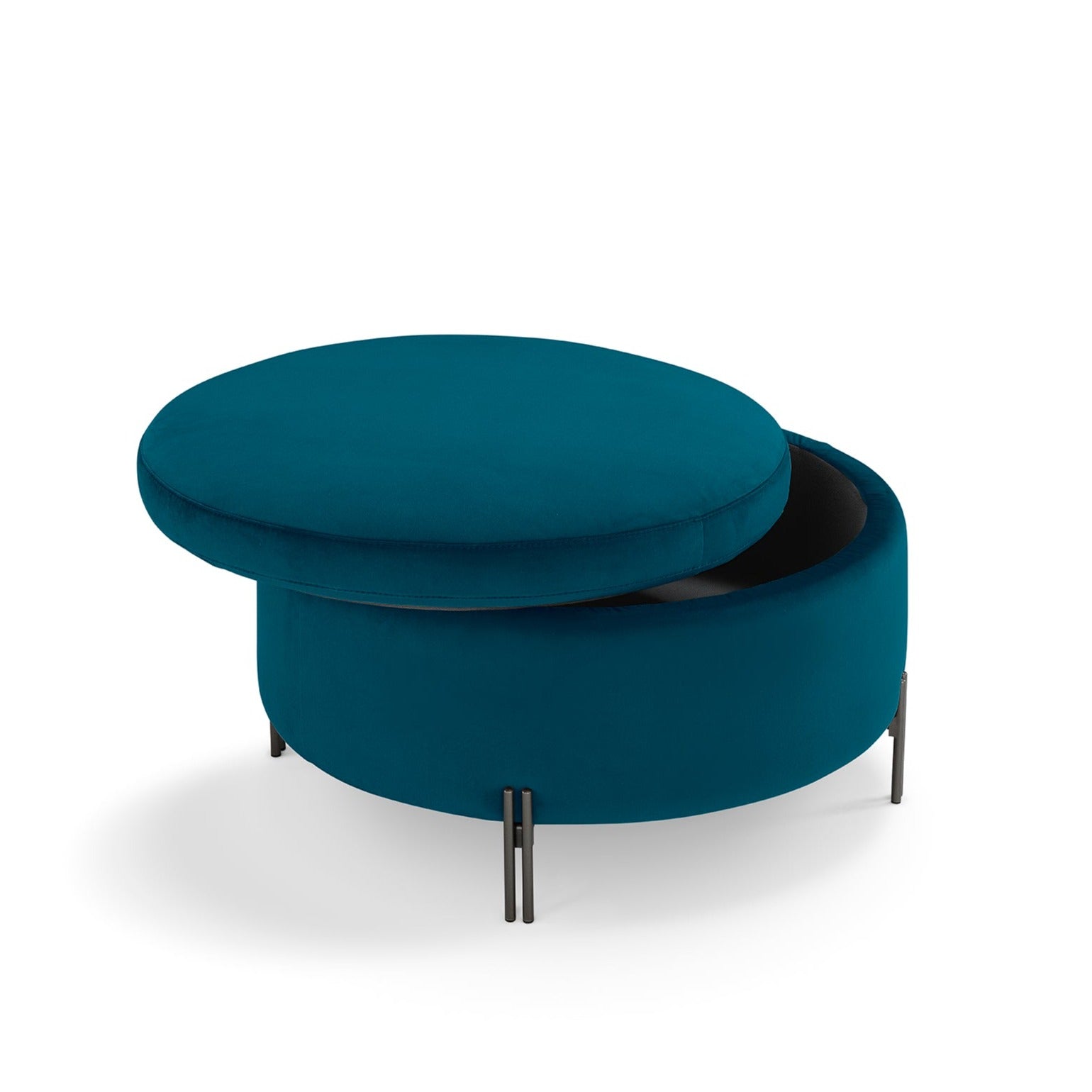 Pouf rangement rond Made in Italy en velours pétrole avec pieds en métal Peglia