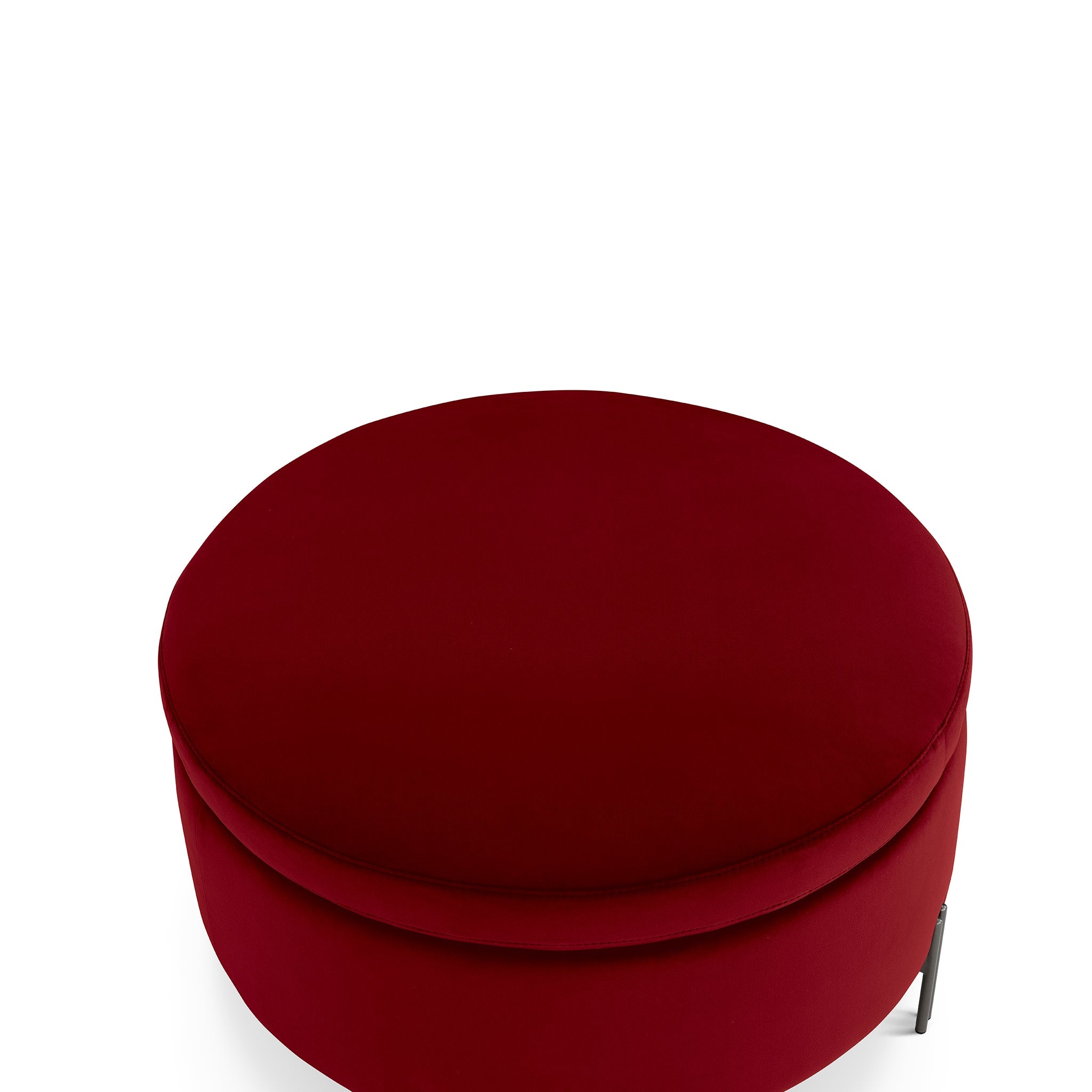 Pouf Peglia de rangement Made in Italy rond en velours bordeaux avec pieds en métal