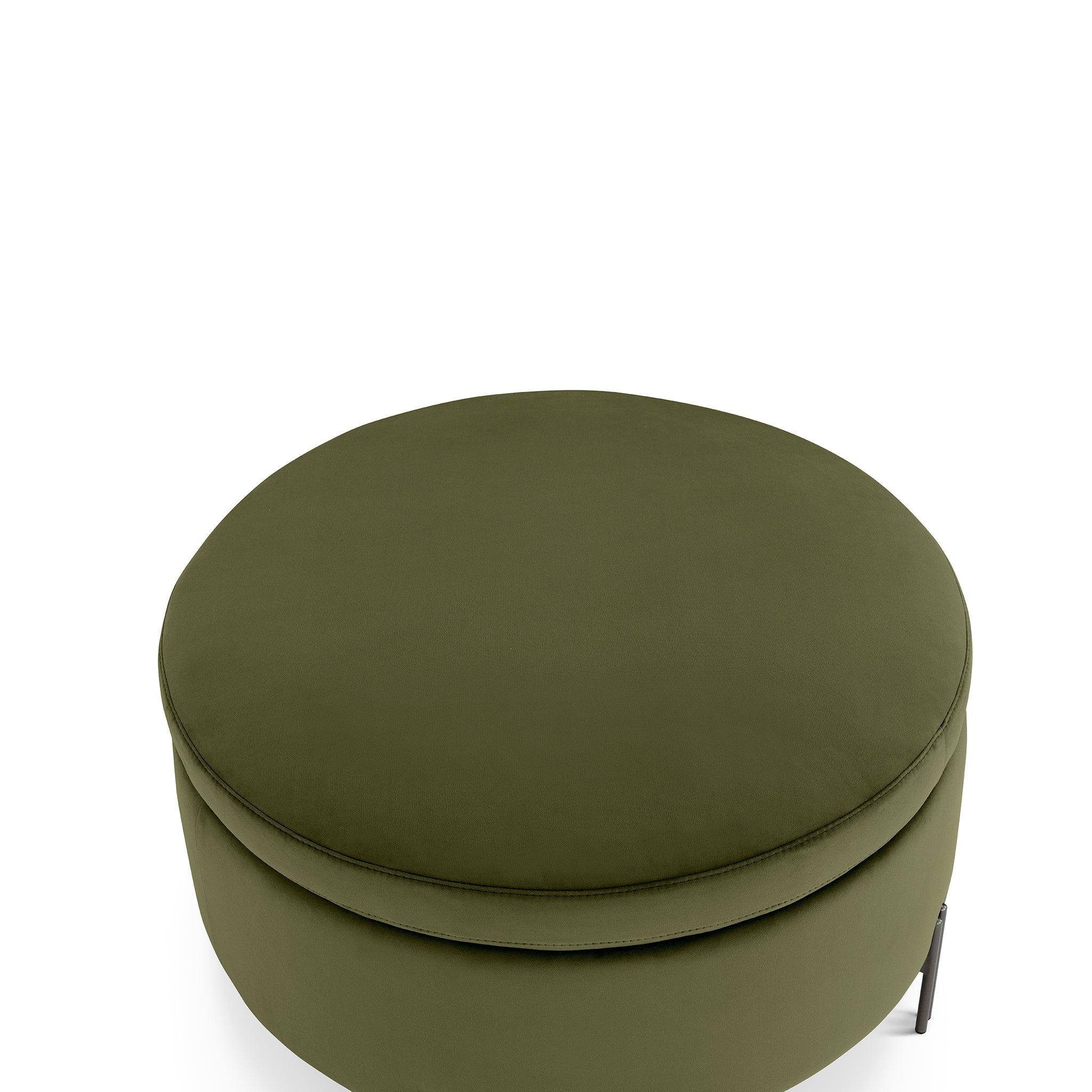 Pouf rangement rond Made in Italy en velours vert avec pieds en métal Peglia