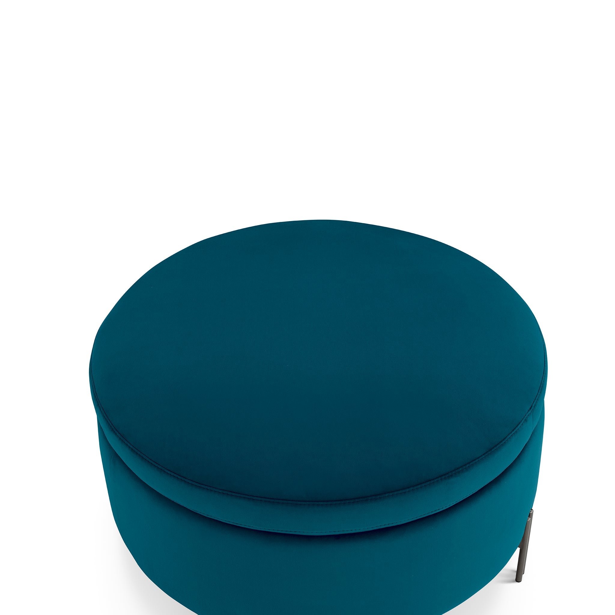 Pouf rangement rond Made in Italy en velours pétrole avec pieds en métal Peglia