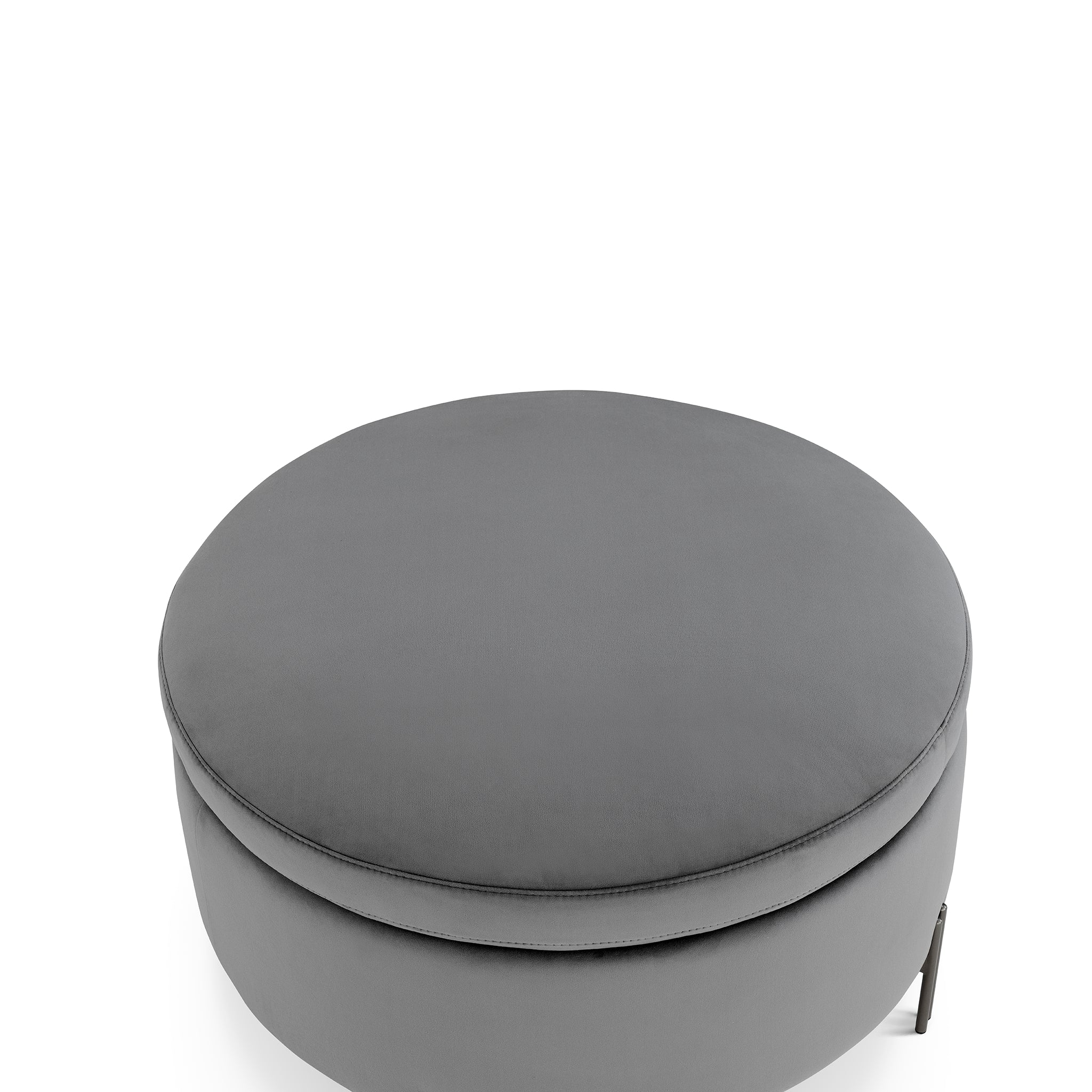 Pouf rangement rond Made in Italy en velours gris avec pieds en métal Peglia