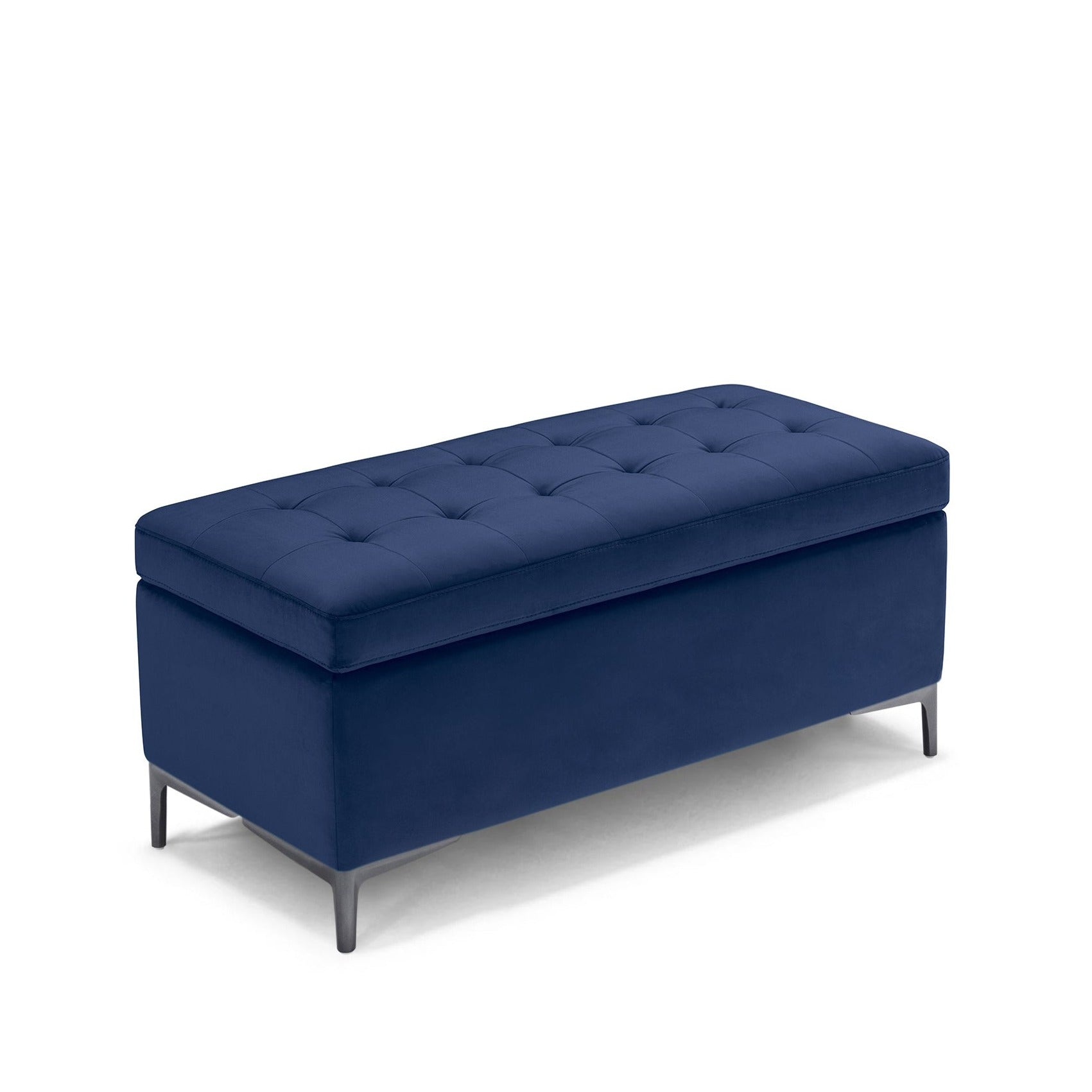Banc CORBARA 110x50 cm rangement Made in Italy matelassé en velours bleu