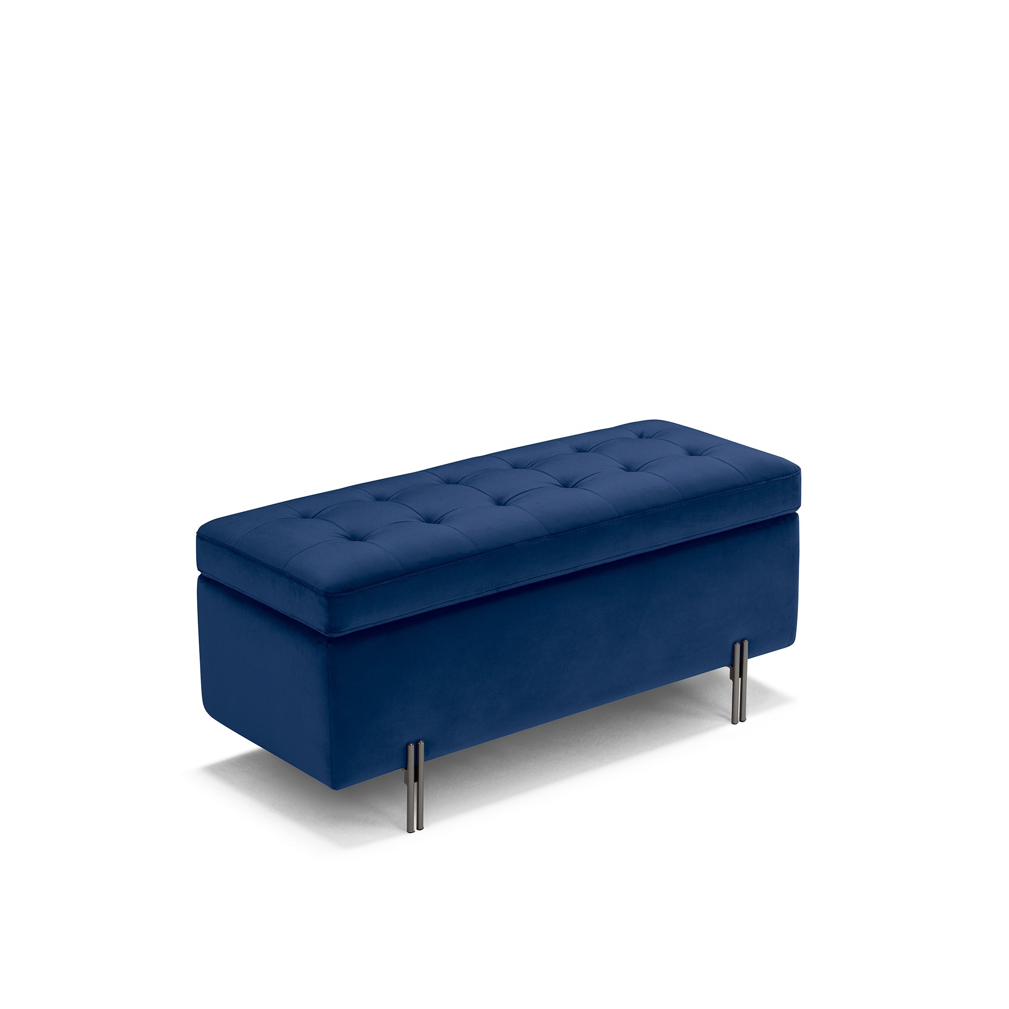 Banc CARAMAGNA 110x45 cm rangement Made in Italy matelassé en velours bleu