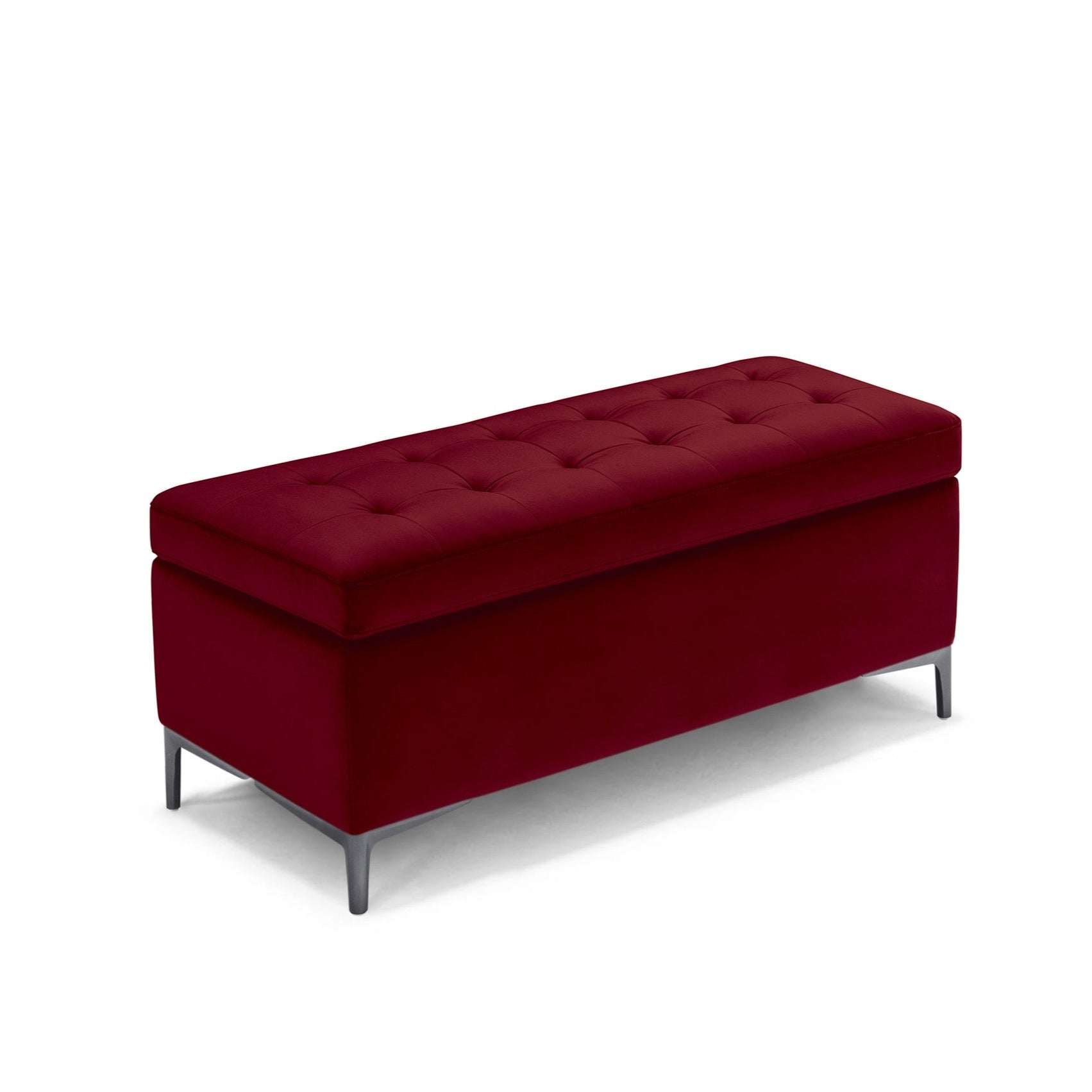Banc CORBARA 110x50 cm rangement Made in Italy matelassé en velours bordeaux