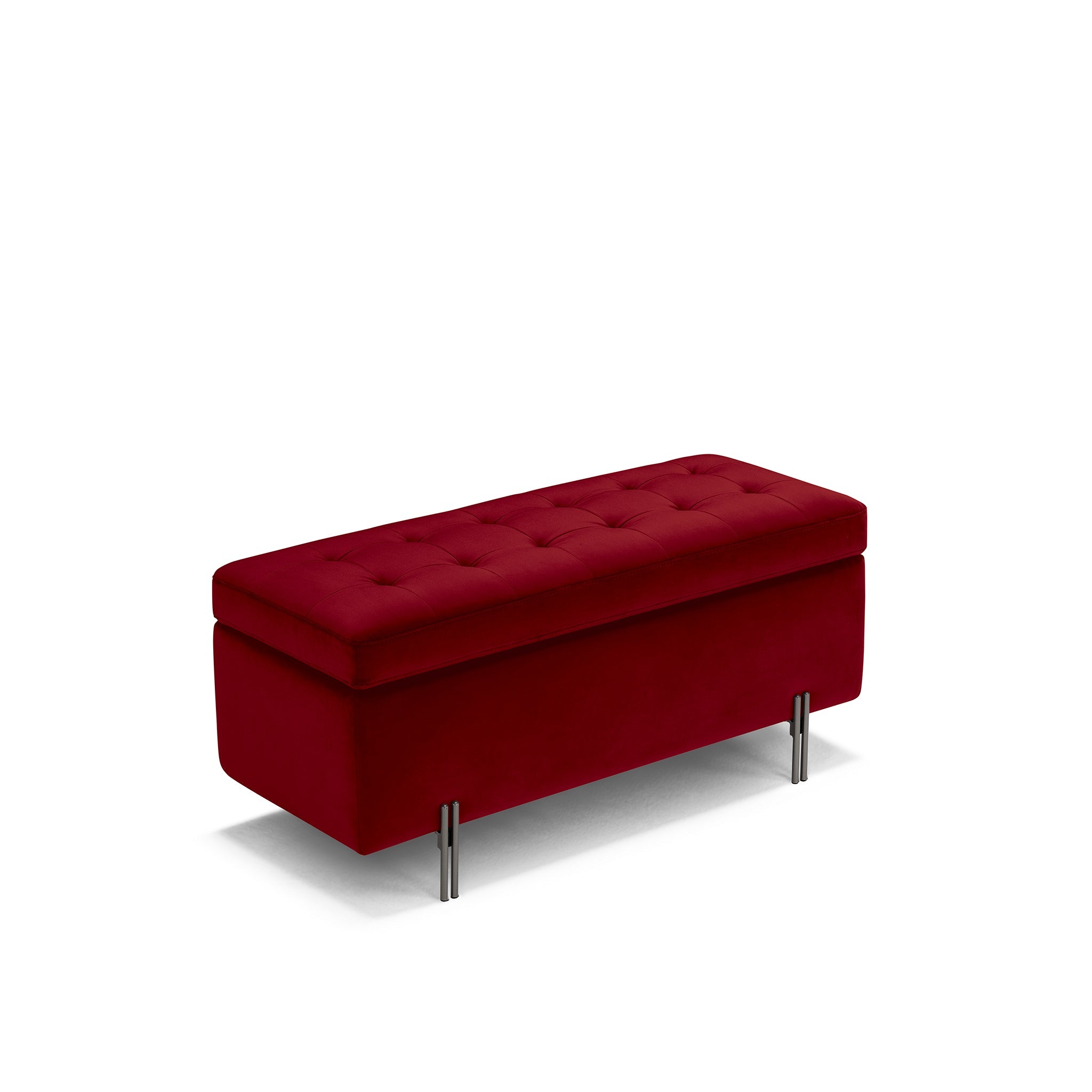 Banc CARAMAGNA 110x45 cm rangement Made in Italy matelassé en velours bordeaux
