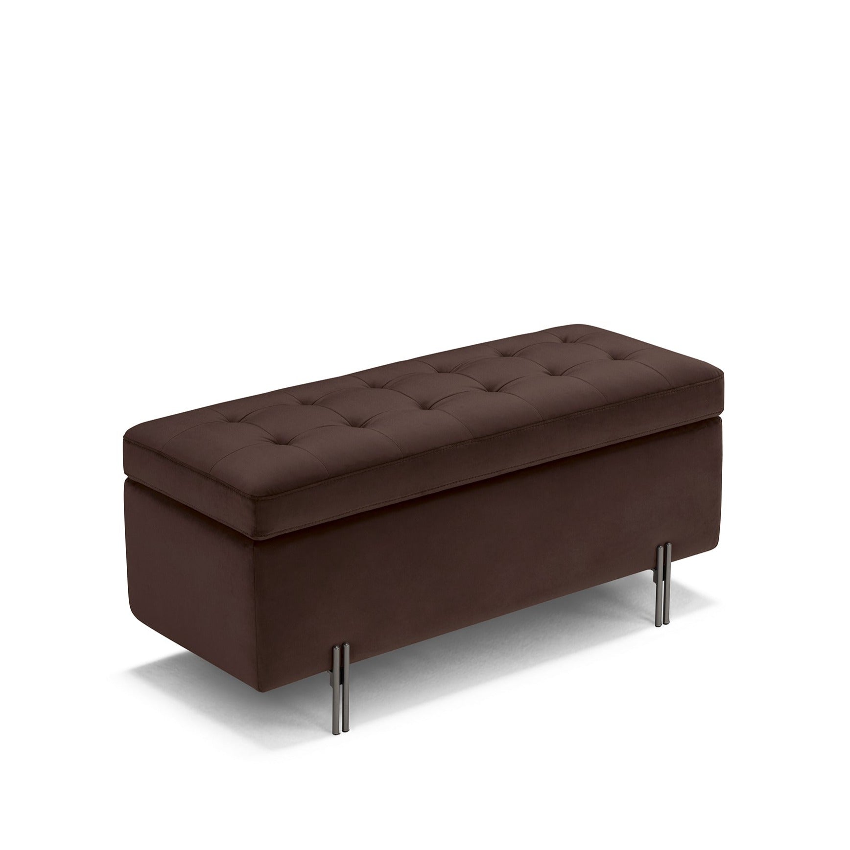 Banc CARAMAGNA 110x45 cm rangement Made in Italy matelassé en velours marron