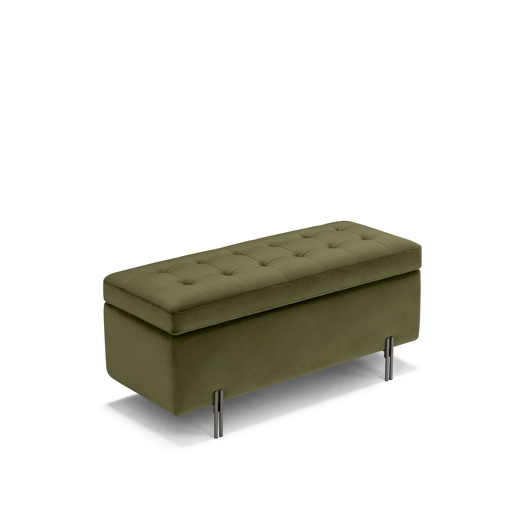 Banc CARAMAGNA 110x45 cm rangement Made in Italy matelassé en velours vert