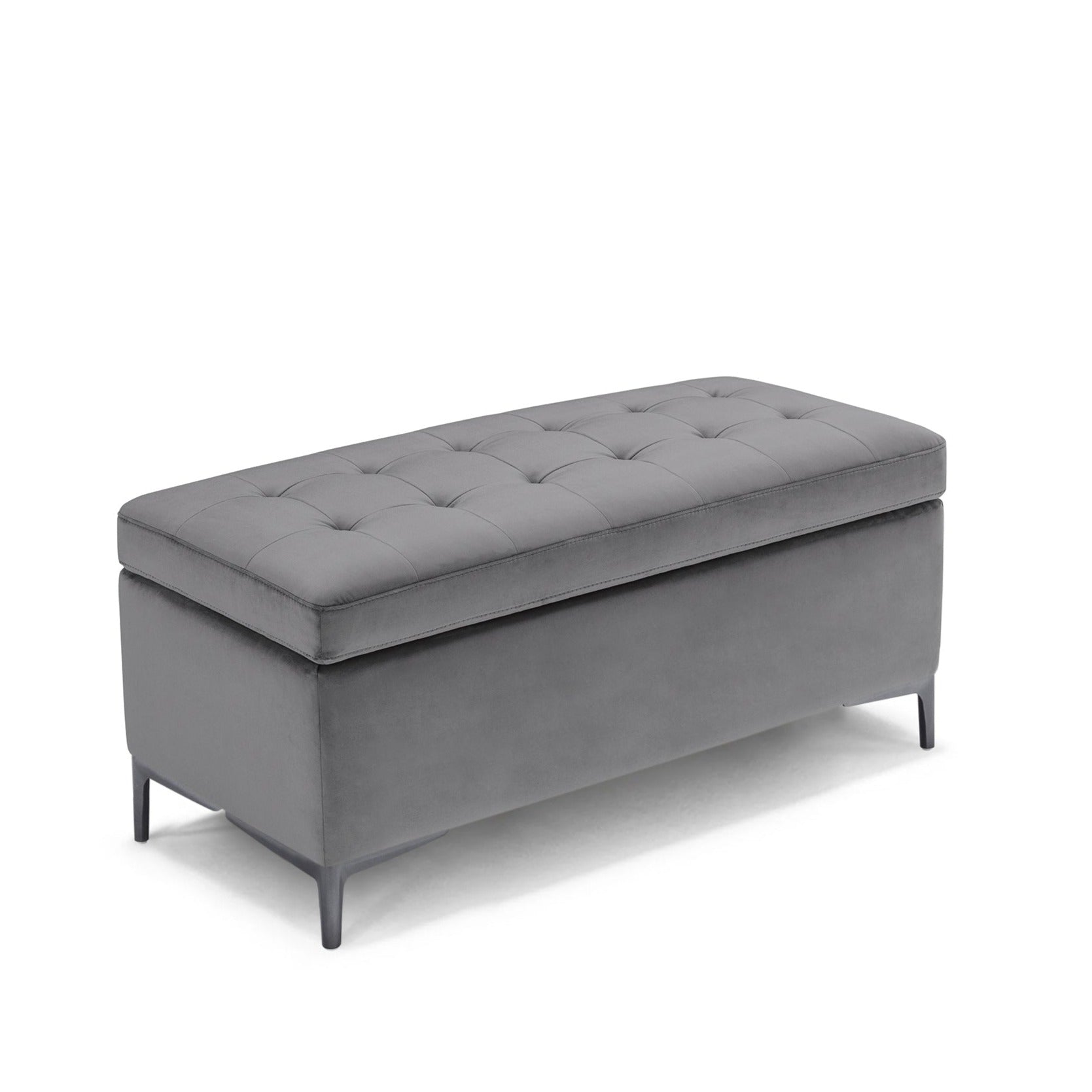 Banc CORBARA 110x50 cm rangement Made in Italy matelassé en velours gris