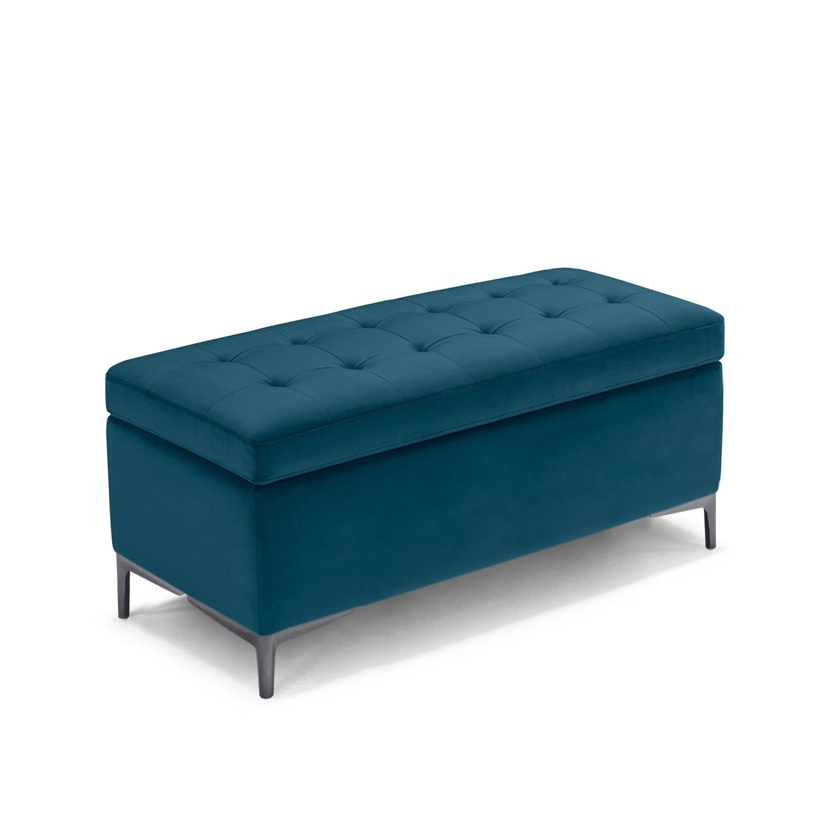 Banc CORBARA 110x50 cm rangement Made in Italy matelassé en velours pétrole