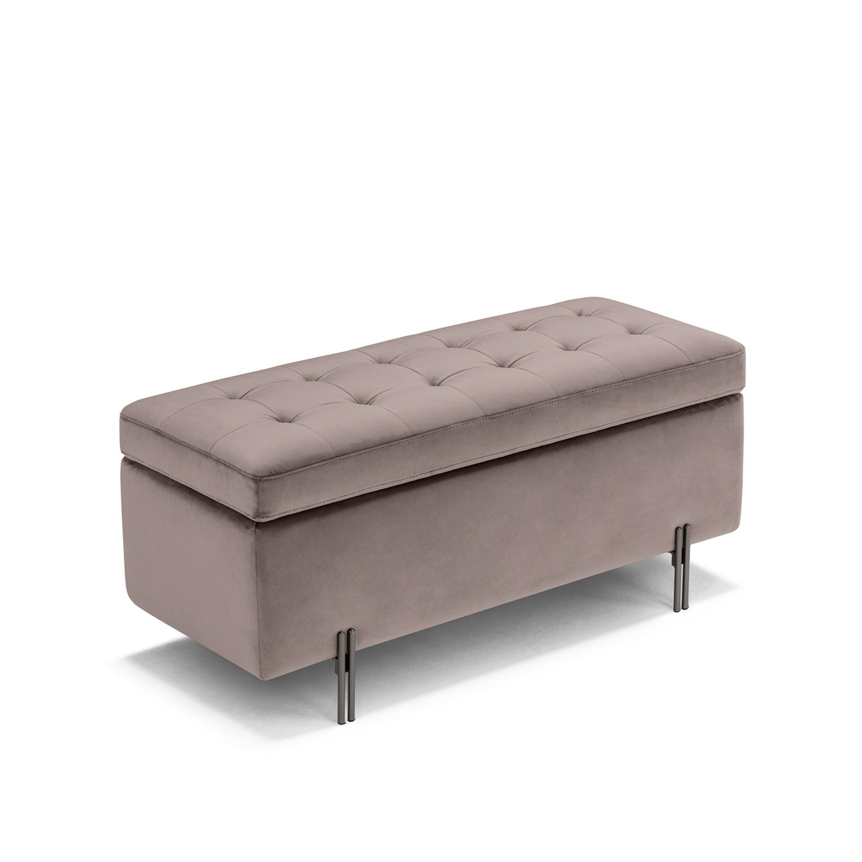 Banc CARAMAGNA 110x45 cm rangement Made in Italy matelassé en velours gris tourterelle
