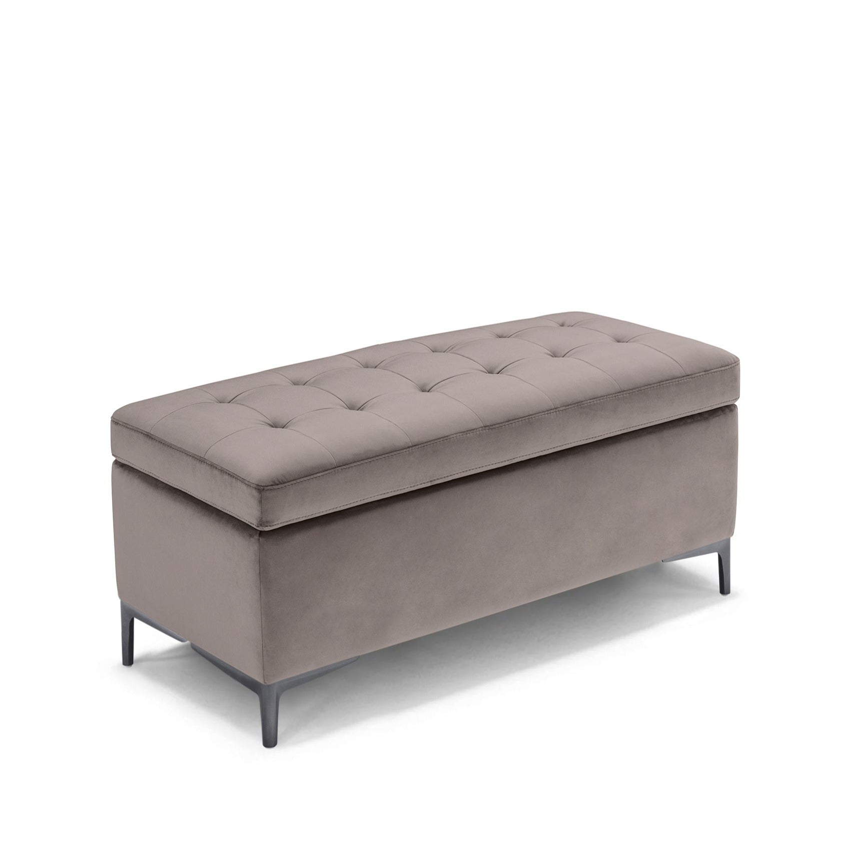 Banc CORBARA 110x50 cm rangement Made in Italy matelassé en velours gris tourterelle