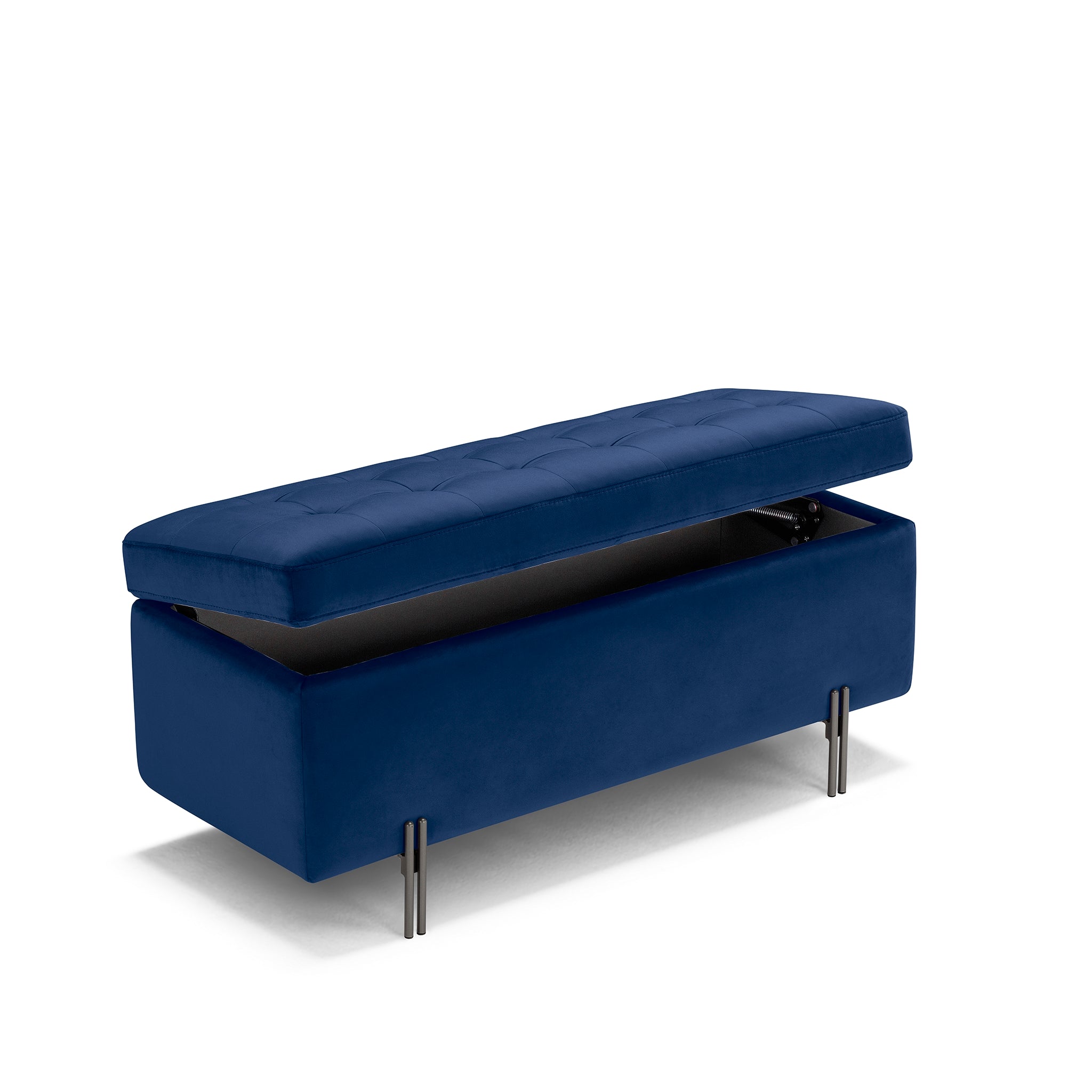 Banc CARAMAGNA 110x45 cm rangement Made in Italy matelassé en velours bleu